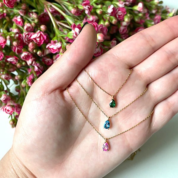 14k Yellow Gold Blue Topaz Teardrop Pendant Necklace for Women | Elegant Dainty Jewelry Gift for Birthday, Anniversary & Special Occasions