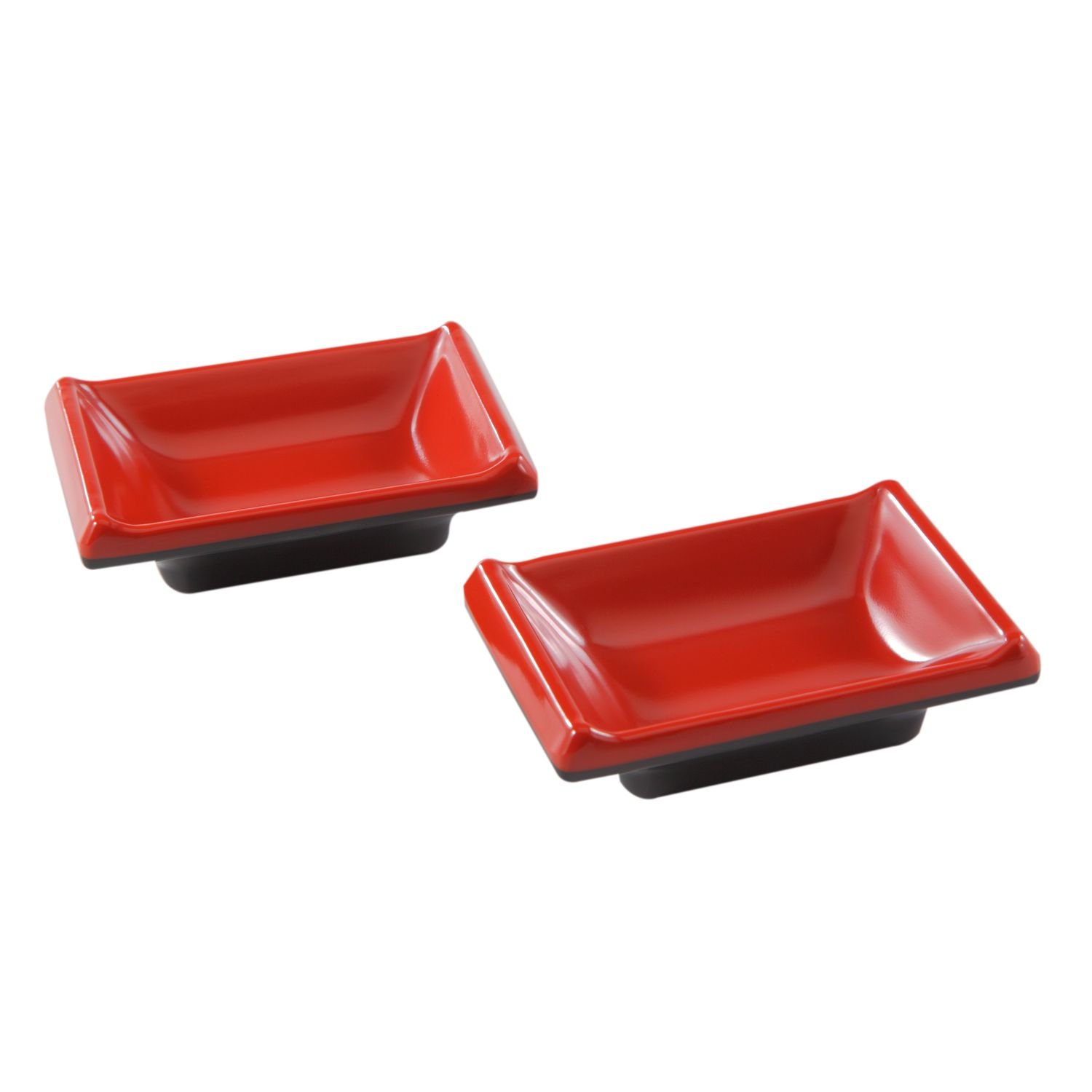 Premium PAO Red & Black Asian Dipping Sauce Dishes - 2 Pack Set for Sushi, Dumplings & Spring Rolls