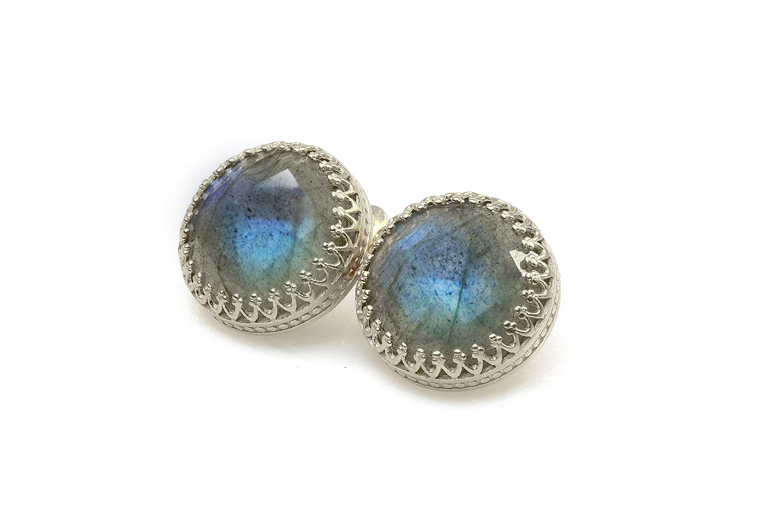 Labradorite Stud Earrings for Women - Handmade Round Large Gemstone Earrings - Fashion Statement Jewelry Gift (Perfect for Parties, Weddings & Everyday Wear)