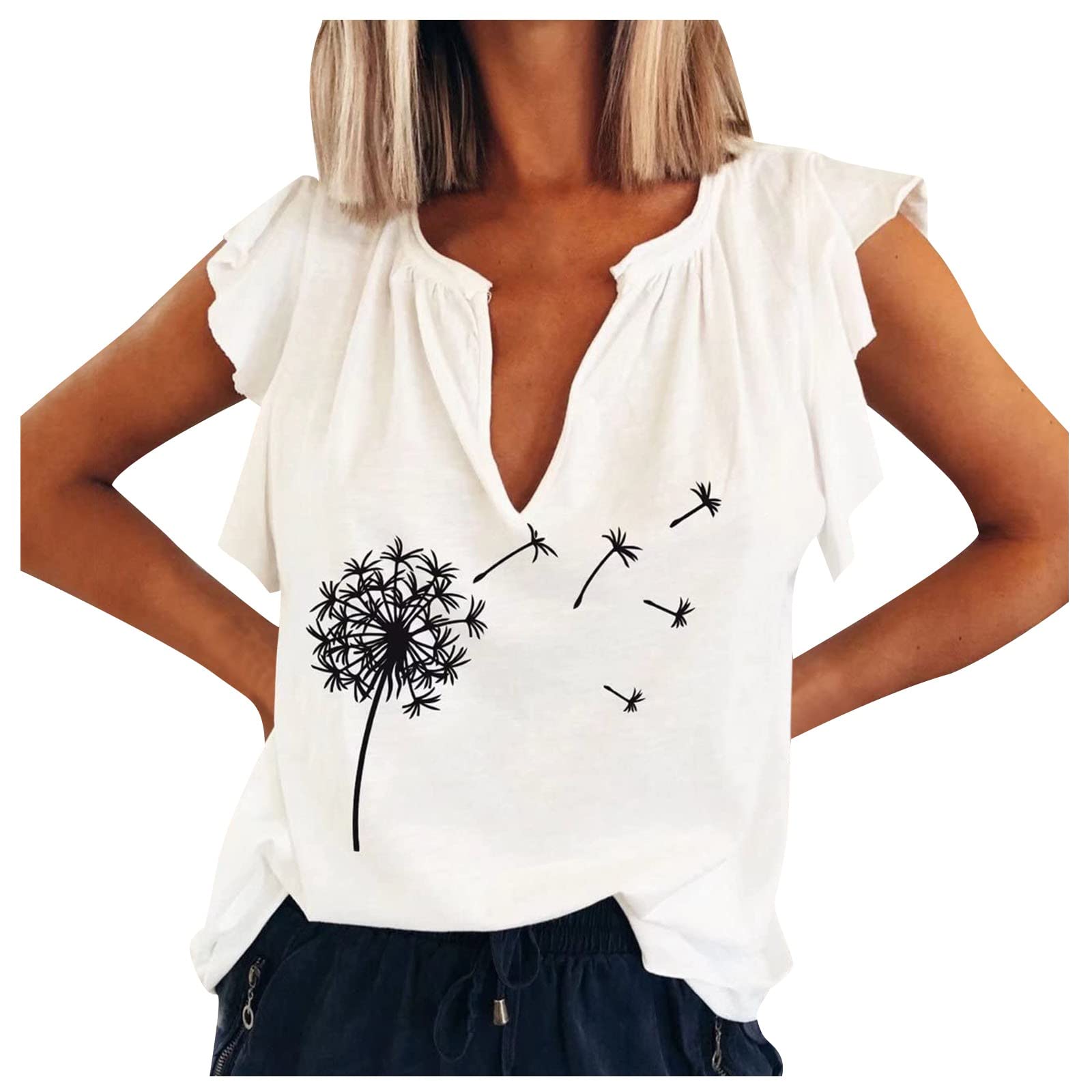 2024 Women's Floral Printed V-Neck Tank Tops - Short Sleeve Gym Blouses for Workout & Casual Wear | Funny Graphic Summer Vest for Women | Perfect for Yoga, Running, Beach & Everyday Fashion
