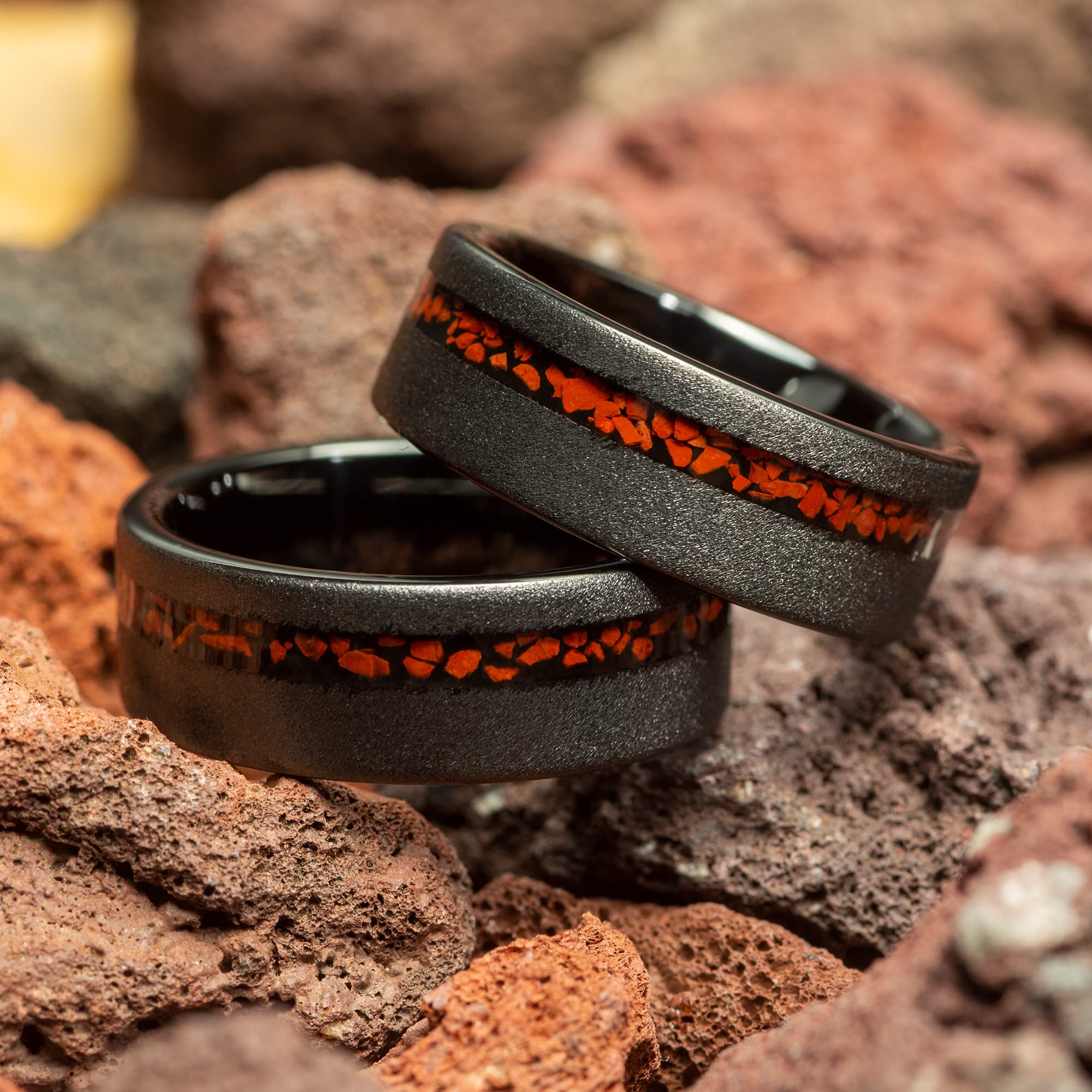 Dinosaur Bone Men's Wedding Ring - Sandblasted Black Tungsten Band, 8mm Comfort Fit, Durable & Hypoallergenic - Perfect for Weddings, Anniversaries & Unique Gifts