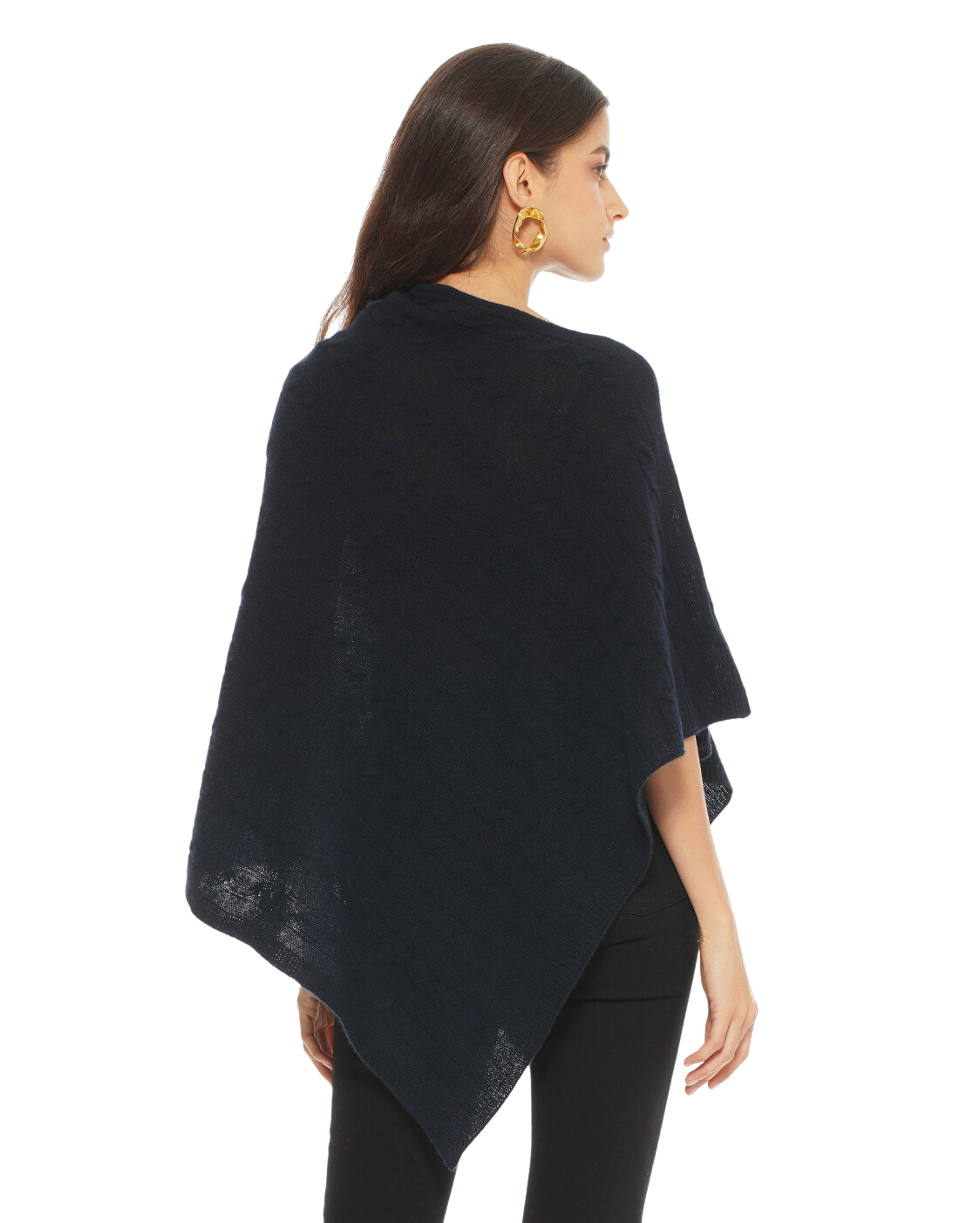 Luxury Women's Pure Cashmere Cable Knit Poncho - Soft Winter Shawl Wrap in Night Blue | Perfect for Fall & Winter Outfits, Office Wear, and Holiday Gifts