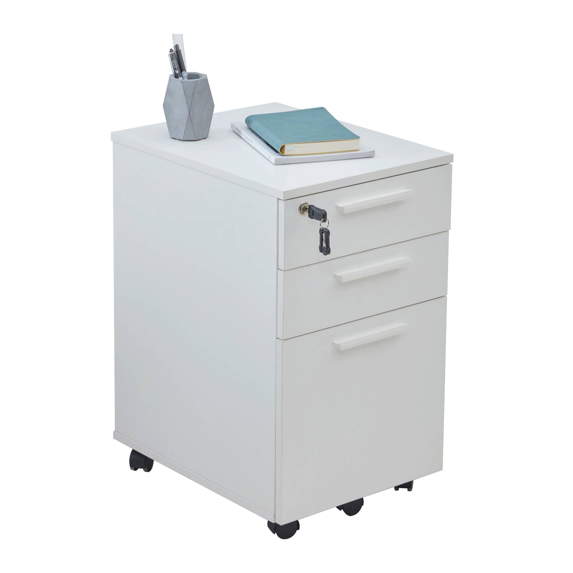 3-Drawer Portable Vertical Mobile File Cabinet - Fully Assembled Wooden Storage for A4, Letter & Legal Size - White - Perfect for Home Office Organization & Document Storage