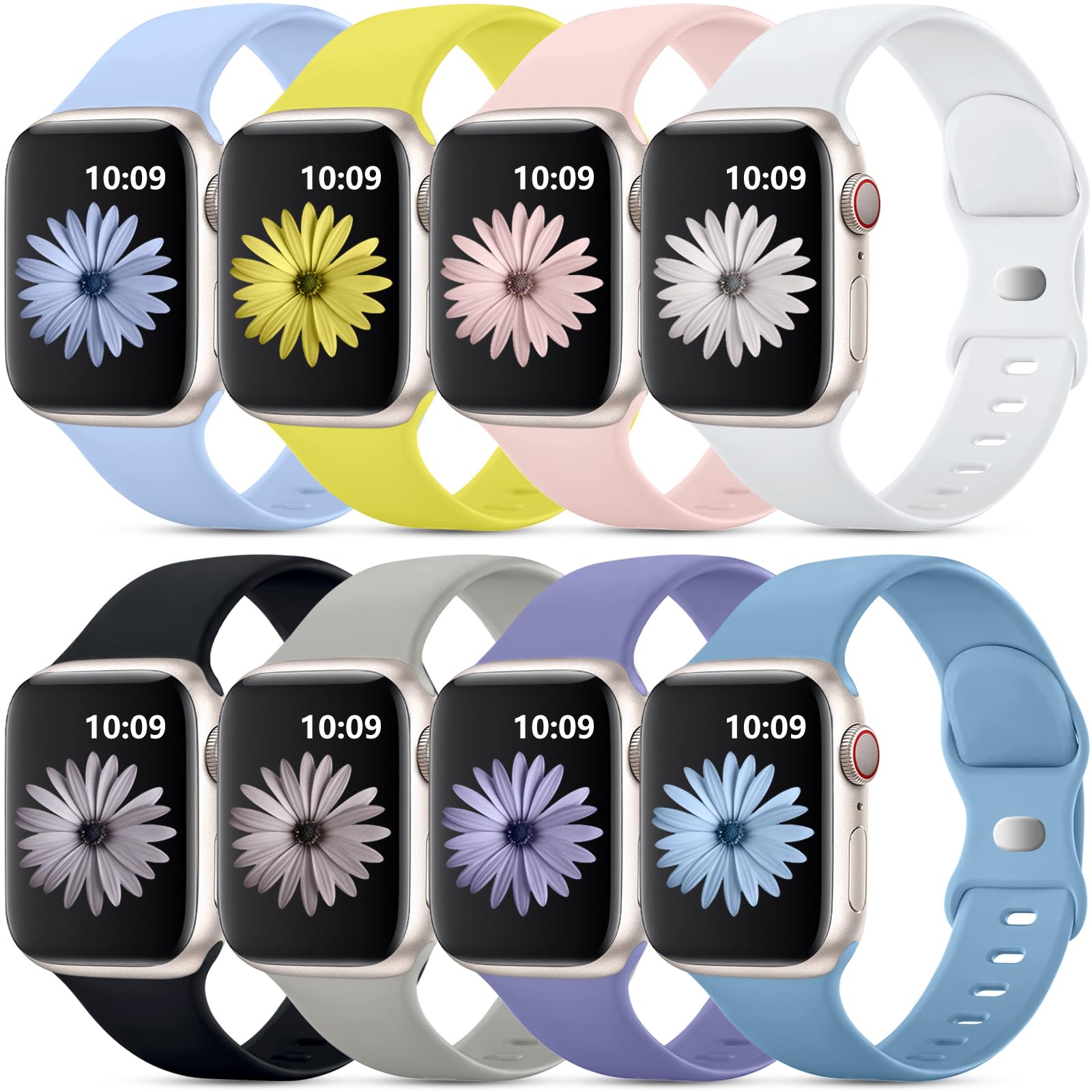 8 Pack Sport Bands Compatible with Apple Watch 38mm-49mm - Soft Silicone Waterproof Strap for Apple Watch Ultra/Ultra 2 & Series 10-1 SE - Perfect for Running, Swimming & Everyday Wear