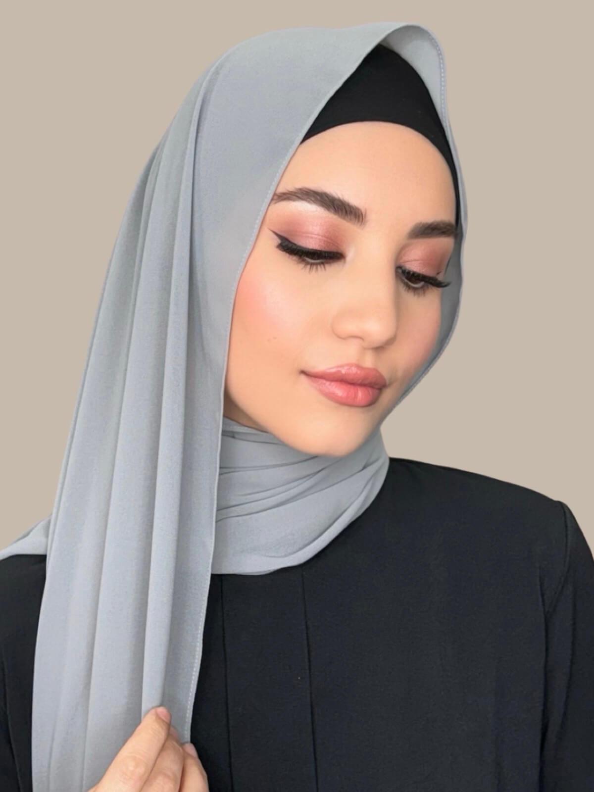 Elegant Classic Chiffon Hijab Scarf - Dolphin Grey | Lightweight Muslim Headscarf for Women | Perfect for Daily Wear, Prayer & Special Occasions