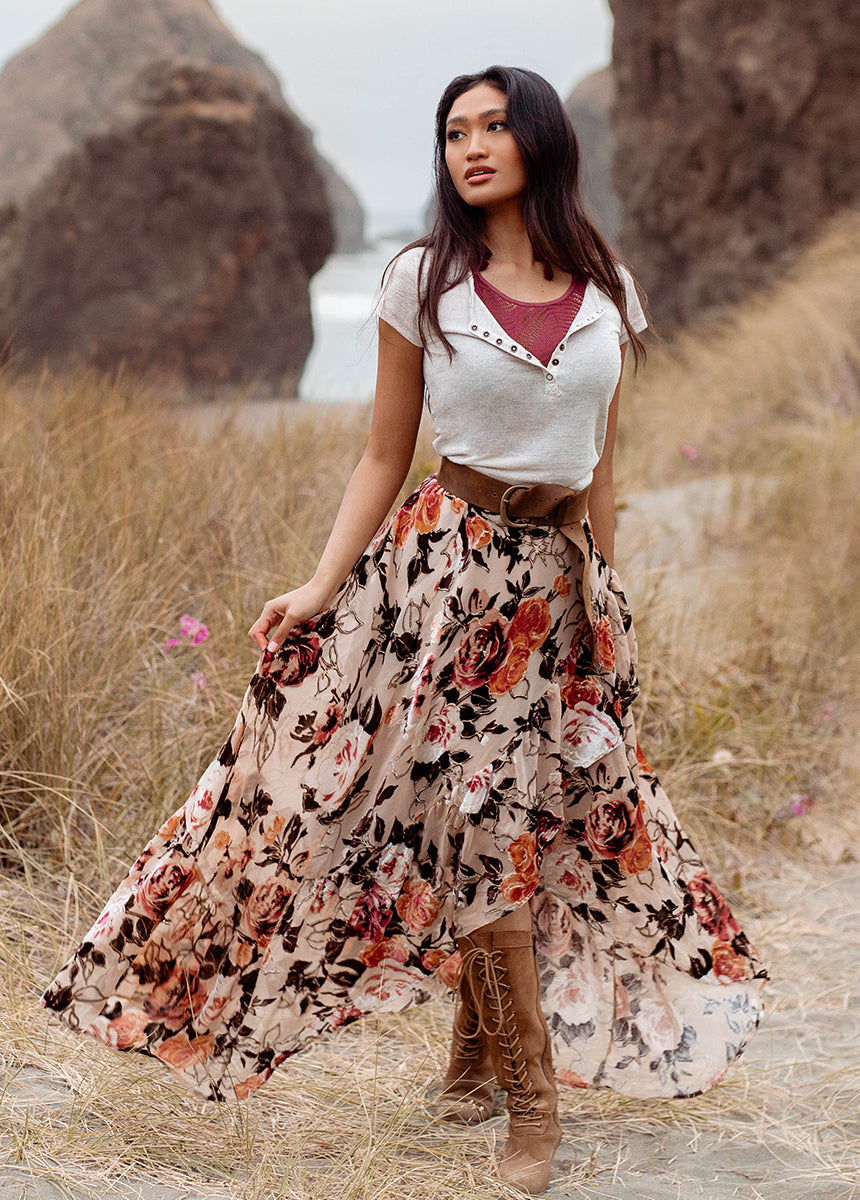 Devina Women's Flowy Midi Skirt in Cream - Elegant A-Line Design for Casual & Office Wear | Perfect for Spring & Summer Outfits