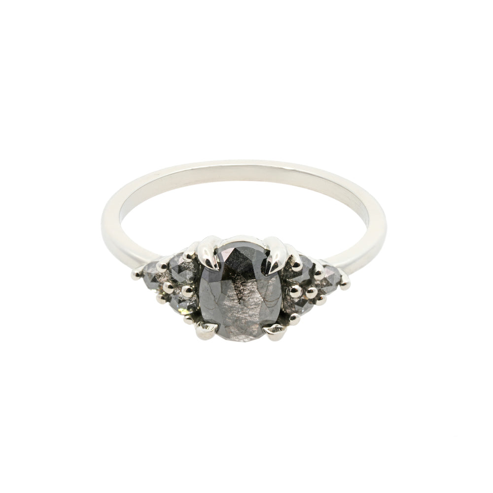 Cleo Oval Salt & Pepper Diamond Ring - Unique Handmade Engagement Wedding Band for Women - Perfect for Everyday Wear & Special Occasions