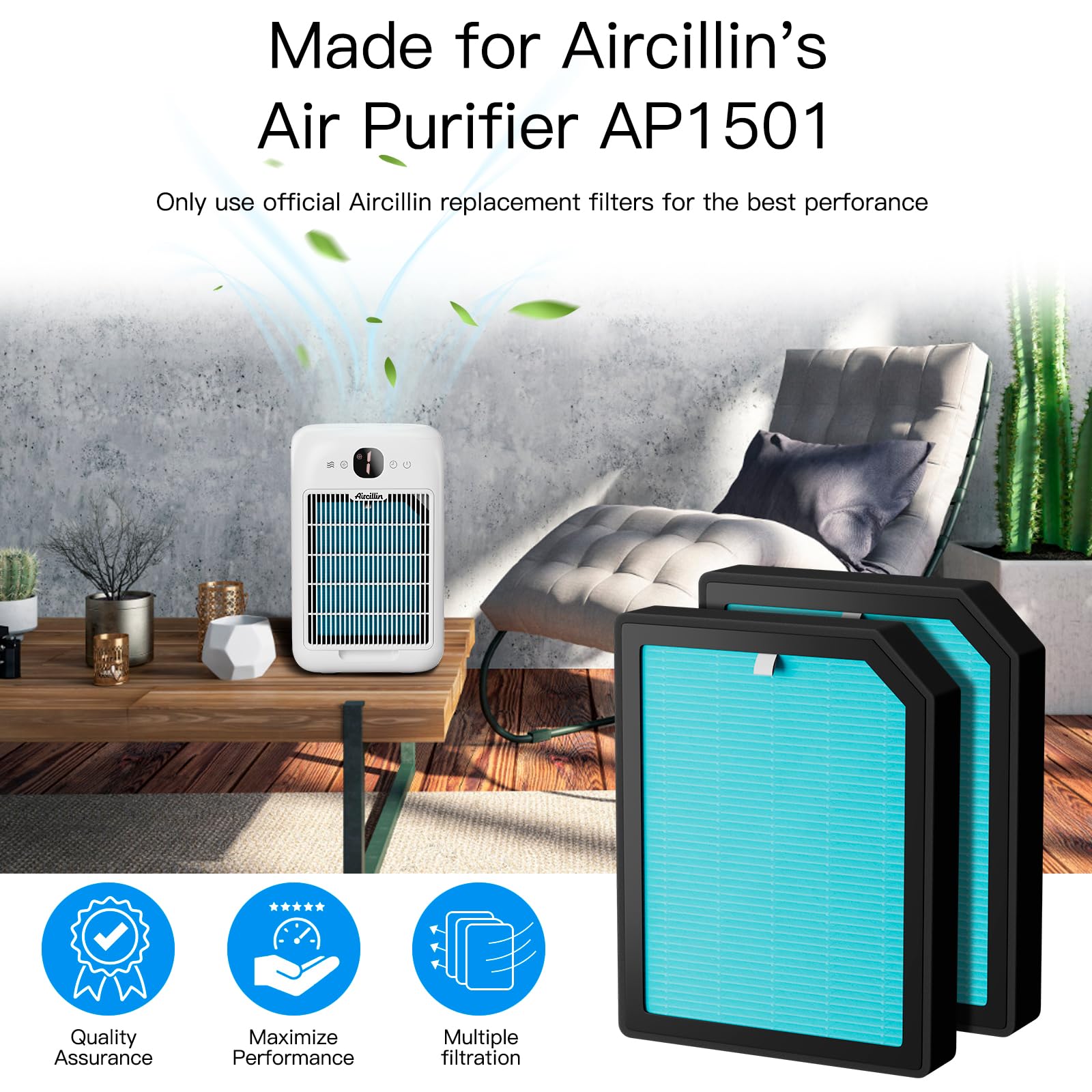 AP1501 Replacement Air Purifier Filters 4-Pack - H13 True HEPA & Activated Carbon Filters for Home, Office, and Allergy Relief - Compatible with AP1501 Air Purifiers