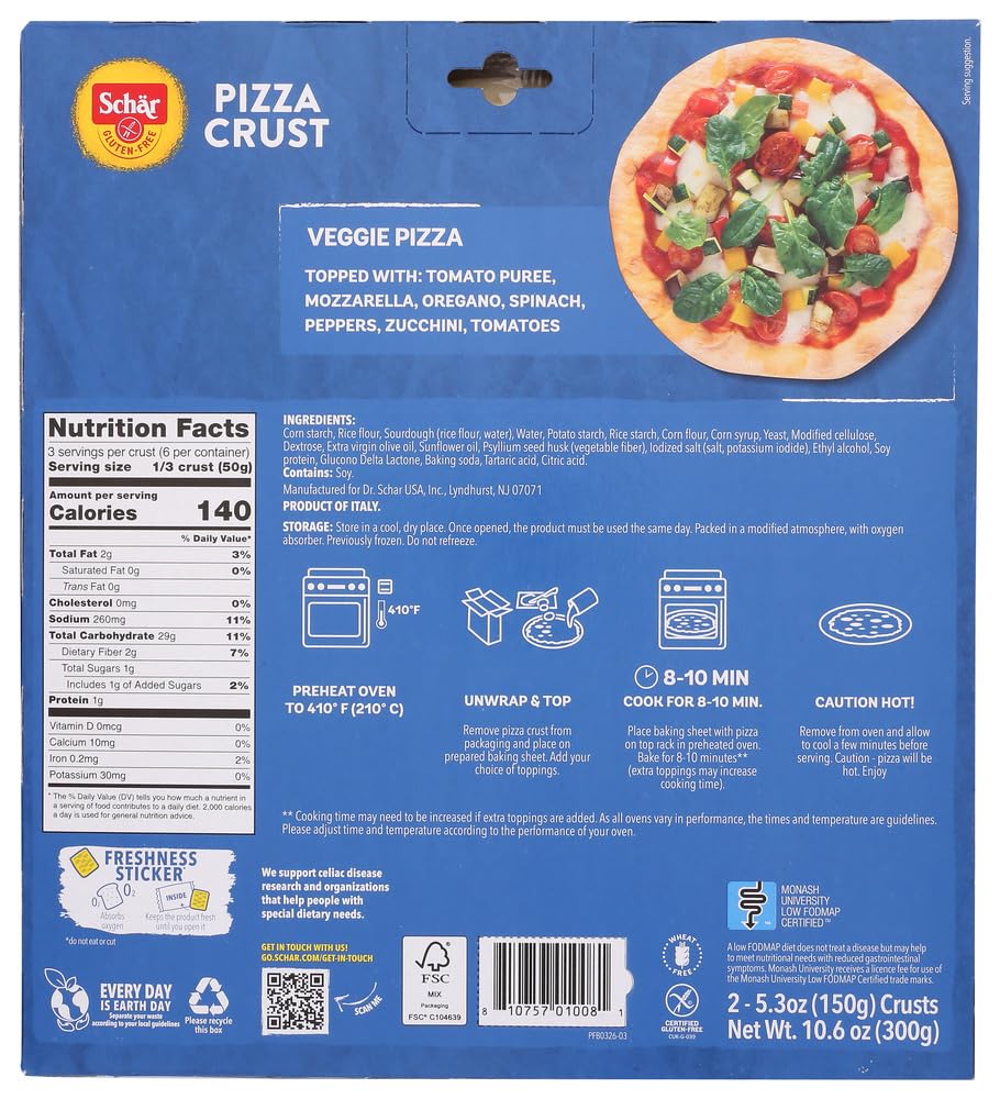 Schar Gluten Free Pizza Crust - 2 Pack | Certified Gluten-Free, Vegan & Non-GMO | Perfect for Homemade Pizza, Parties & Quick Meals