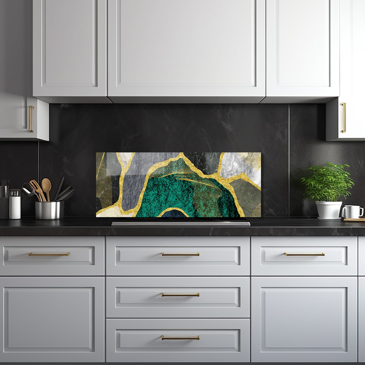 Premium Green Marble Glass Splashback - Elegant Kitchen Backsplash for Modern Homes | Perfect for Stovetops & Countertops Protection