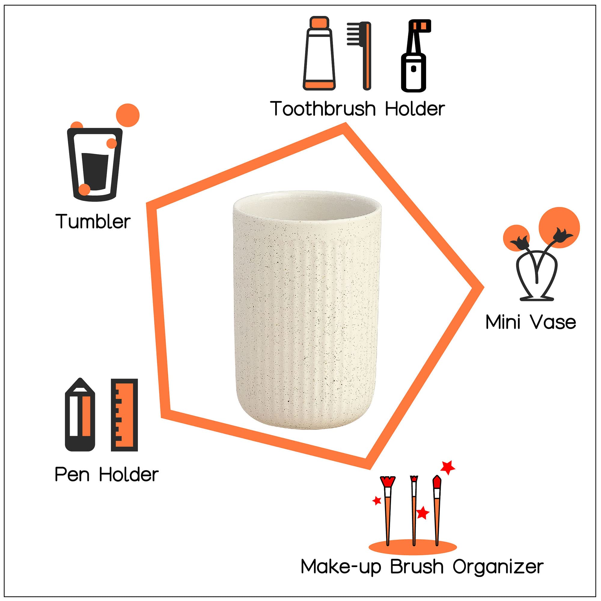 Beige Speckled Ceramic Toothbrush & Makeup Brush Holder for Bathroom Countertop Organization