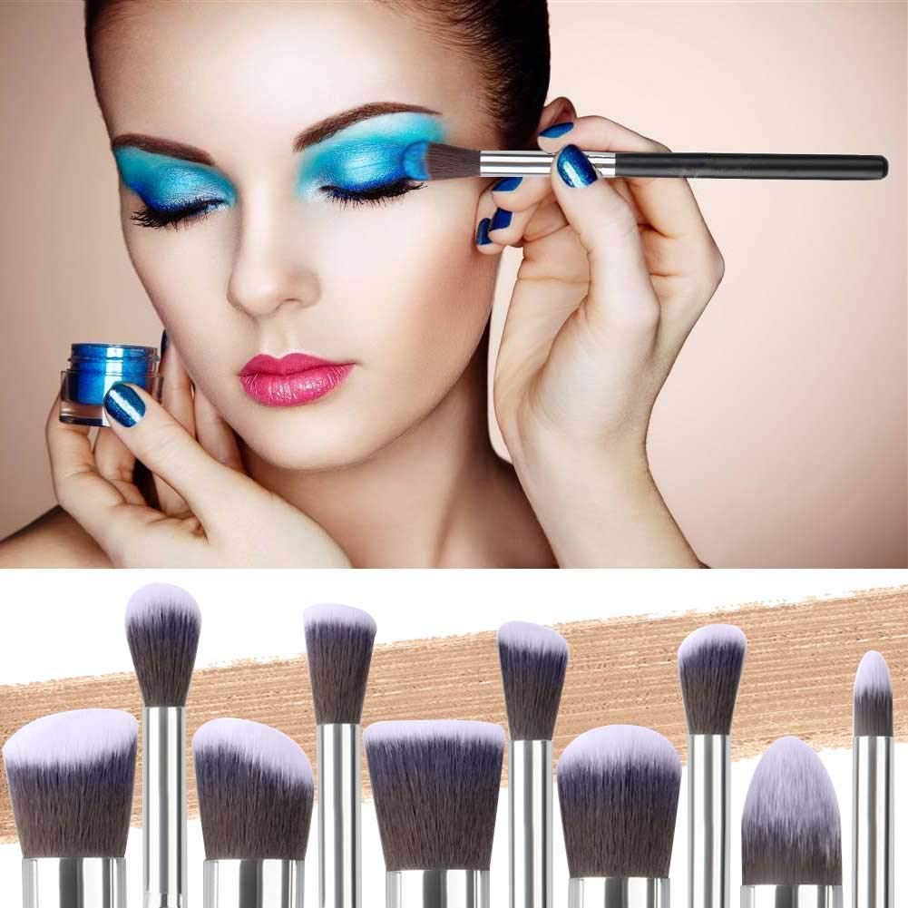 Soft Bristle 10-Piece Black Makeup Brush Set with Pink Beauty Blender - Perfect for Professional & Home Makeup