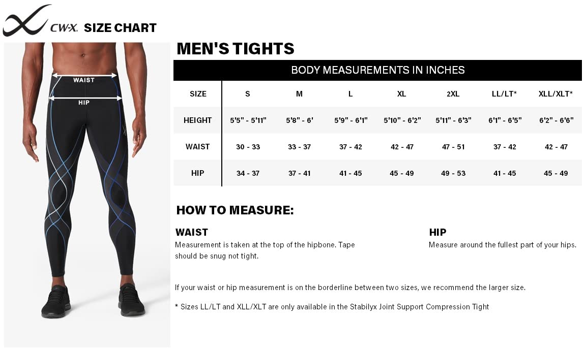 CW-X Men's Stabilyx Joint Support Compression Tights - High Performance Workout & Running Pants for Knee & Muscle Stability - Ideal for Cross Training, Marathon & Gym Sessions