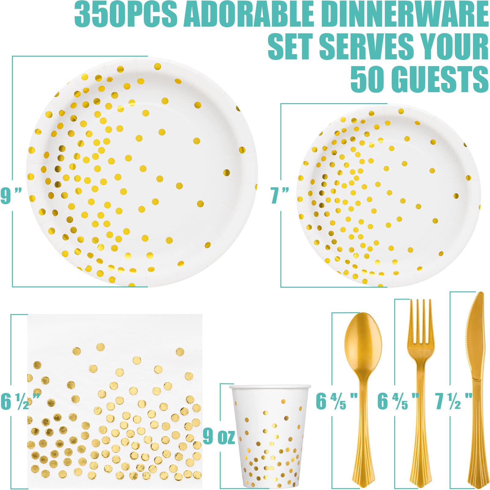 350PCS White & Gold Disposable Dinnerware Set - Paper Plates, Napkins, Cups, Plastic Forks, Knives & Spoons - Elegant Party Supplies for Birthday, Christmas, Retirement & New Year's Eve 2025 Decorations - Perfect for Women & Men's Celebrations, Dinner Parties & Special Events