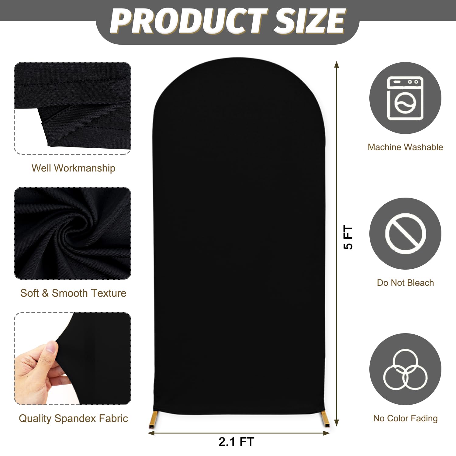 MODFUNS Black Wedding Arch Cover 2.1x5ft - Round Top Fabric Backdrop for Banquet Reception, Chiara Style - Perfect for Outdoor Ceremonies, Garden Weddings & Photo Shoots
