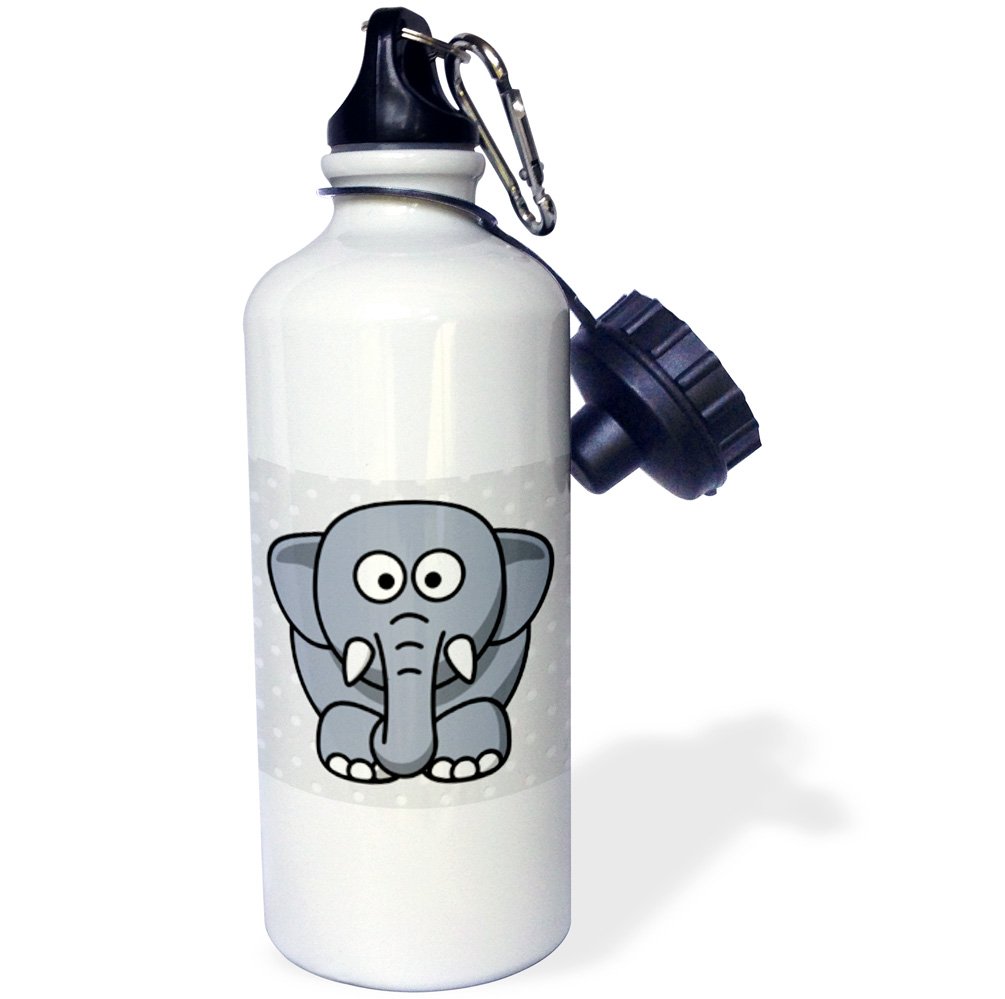 3D Rose Cute Gray Elephant Sports Water Bottle - 21oz Insulated Stainless Steel Thermos for Gym, Hiking & Outdoor Activities - BPA Free White Water Bottle for Kids & Adults