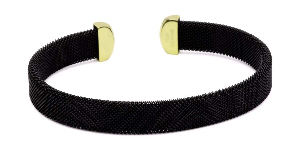 QRAY Midnight Black and Gold Stainless Steel Mesh Golf Bracelet for Men & Women - Stylish Sports Jewelry for Golf, Tennis, Running & Everyday Wear