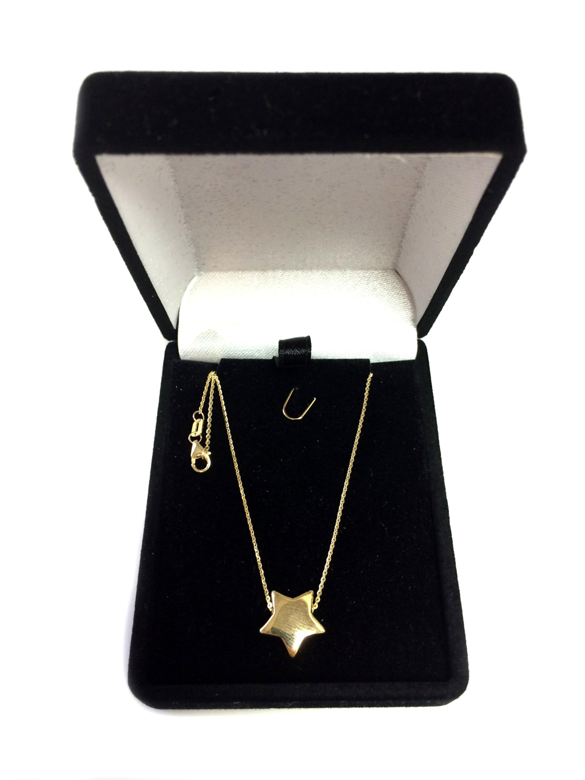 14K Yellow Gold Sliding Puffed Star Pendant Necklace - 18