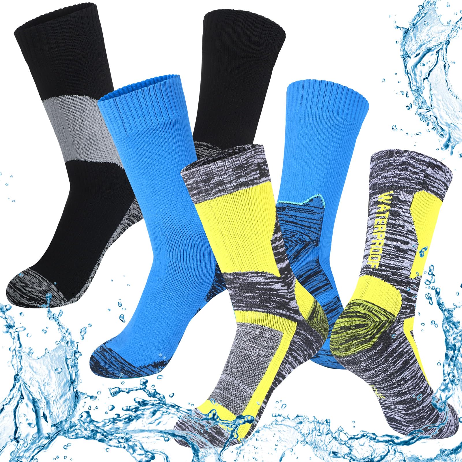 Janmercy 3 Pairs Unisex Waterproof Breathable Knit Socks for Men & Women - Hiking, Running, Skiing, Wading - Comfortable Outdoor & Sports Socks (3 Colors) - Perfect for Winter Activities, Rainy Days & Cold Weather Adventures