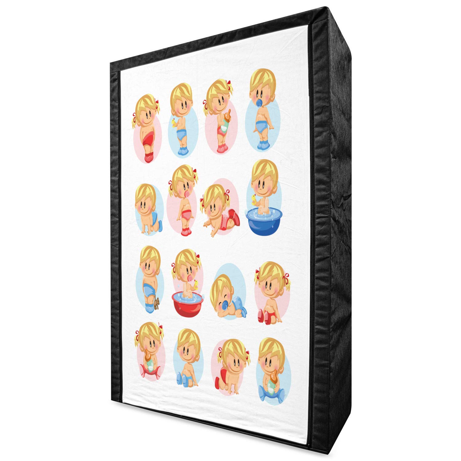 Ambesonne Cartoon Kids Fabric Wardrobe - Portable Clothing Organizer with Shelves, 42.5 Inch Multicolor Storage Closet for Boys & Girls | Perfect for Nursery, Bedroom & Playroom Organization