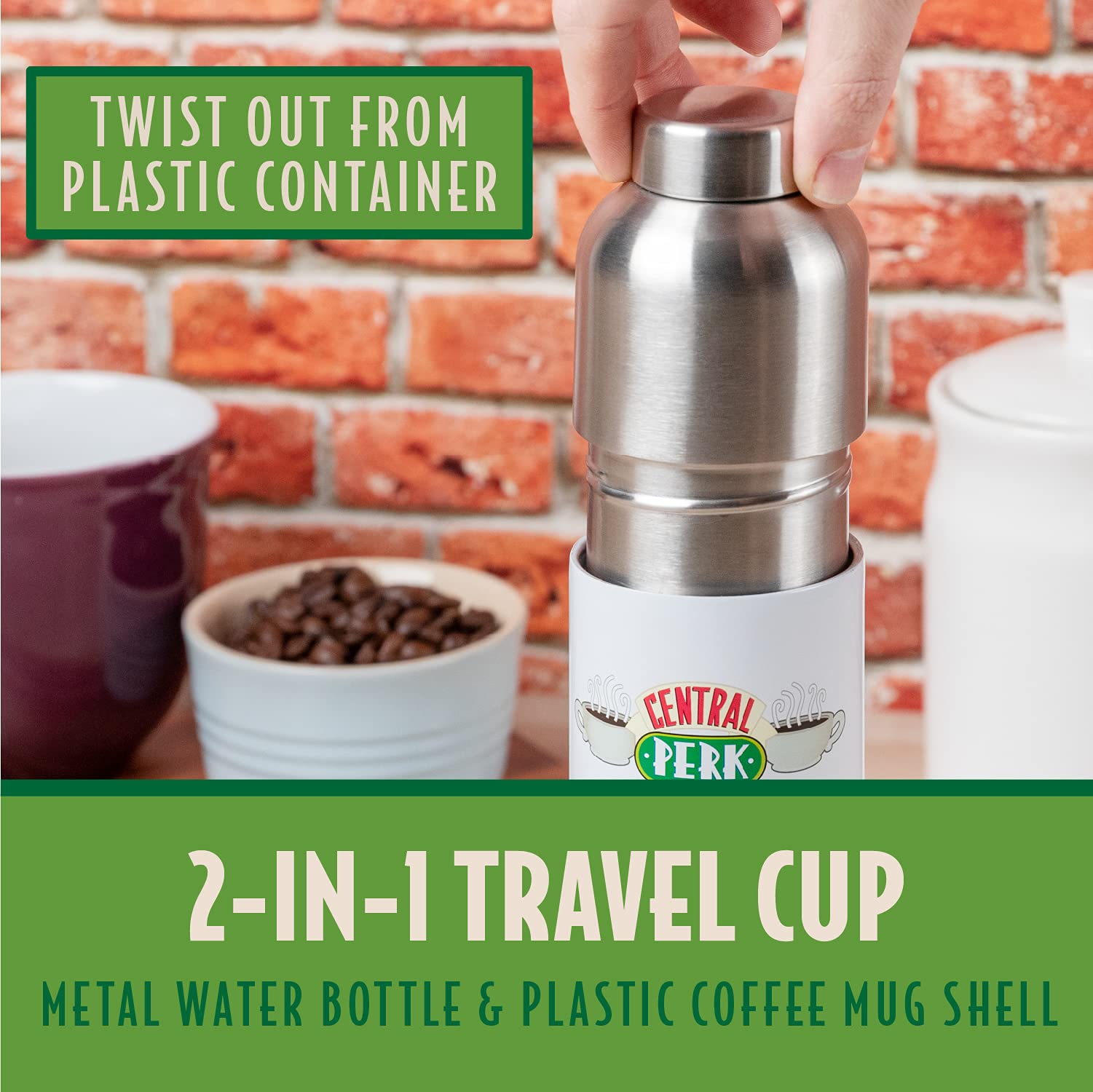 Paladone Combo Friends Travel Tumbler - Central Perk Inspired Coffee Mug | Insulated Stainless Steel Cup for Hot & Cold Drinks | Perfect Gift for Friends Fans, Office Use, Travel & Outdoor Activities
