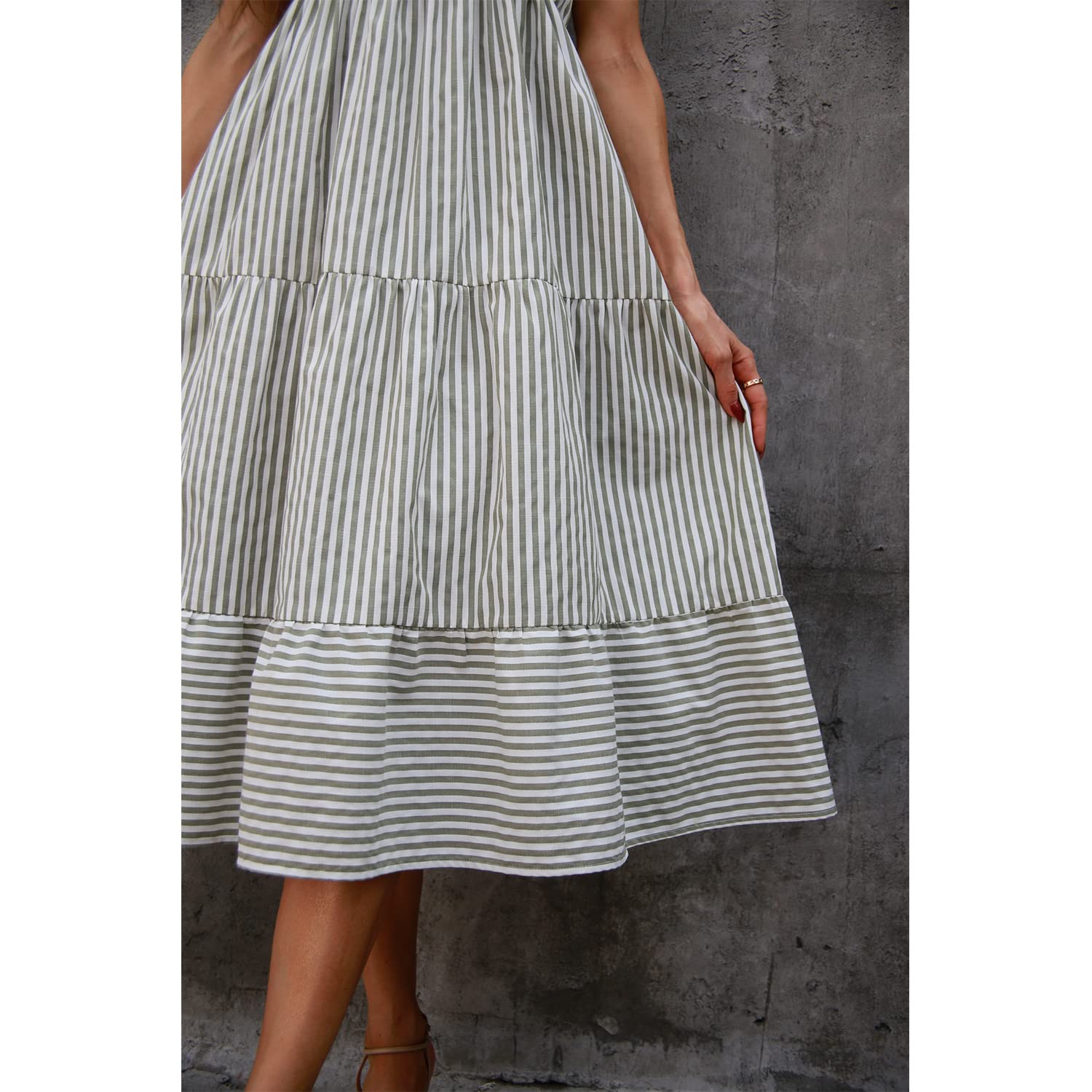 BROVAVE Women's 2025 Summer Sleeveless Striped V-Neck Collar Shirt Dress - Casual Midi Dress for Beach, Office & Everyday Wear