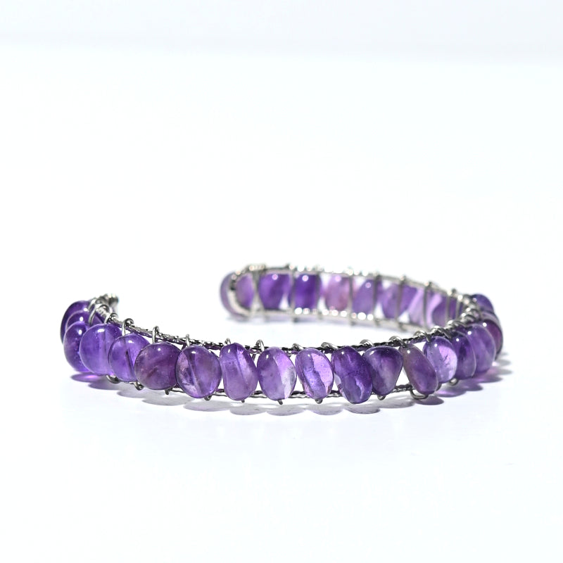 Natural Amethyst Crystal Bangle Bracelet for Women - Healing Stone Jewelry for Meditation, Yoga & Spiritual Gifts