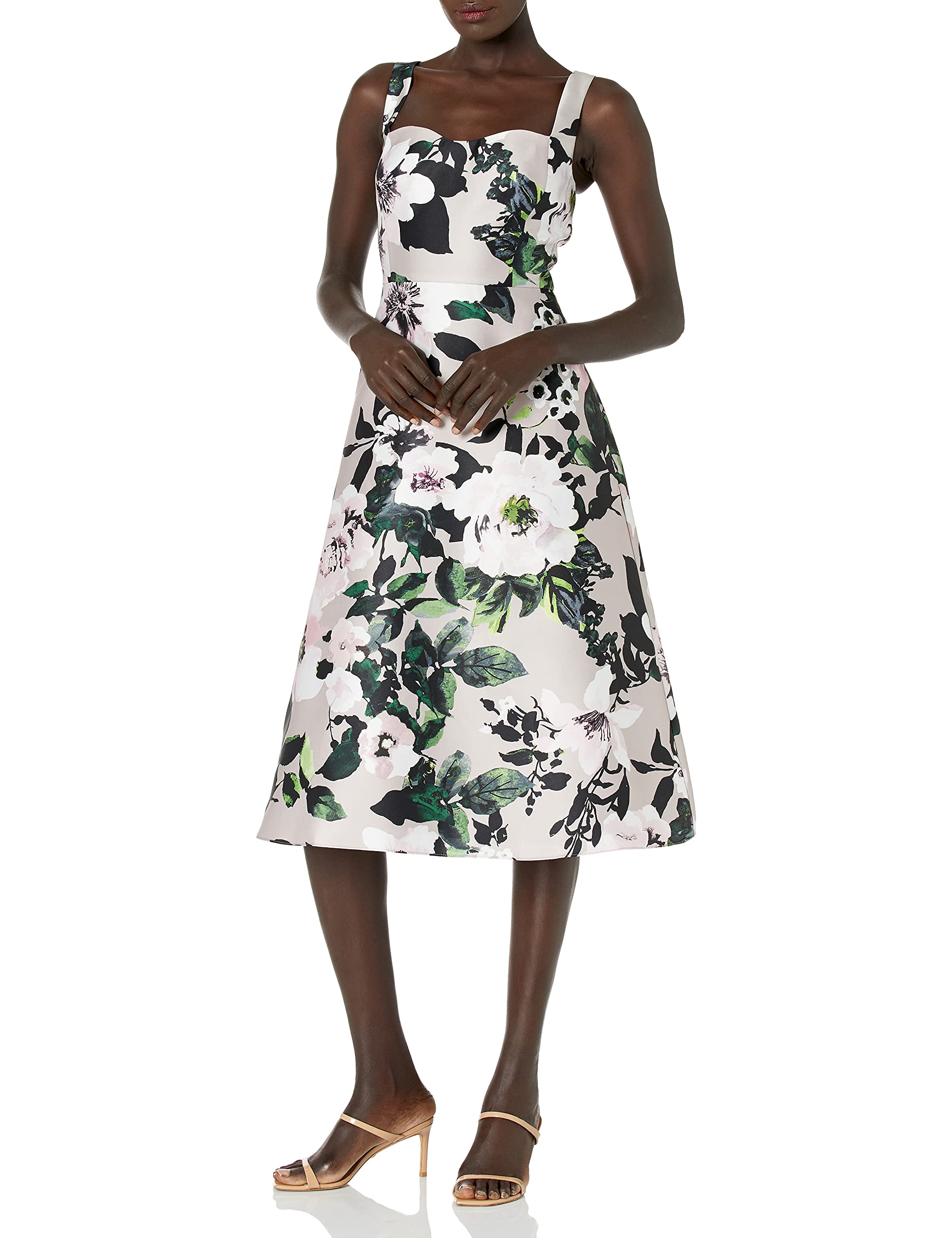 Adrianna Papell Women's Floral Tea Length Dress - Elegant Floral Print Cocktail Dress for Weddings, Parties & Special Occasions