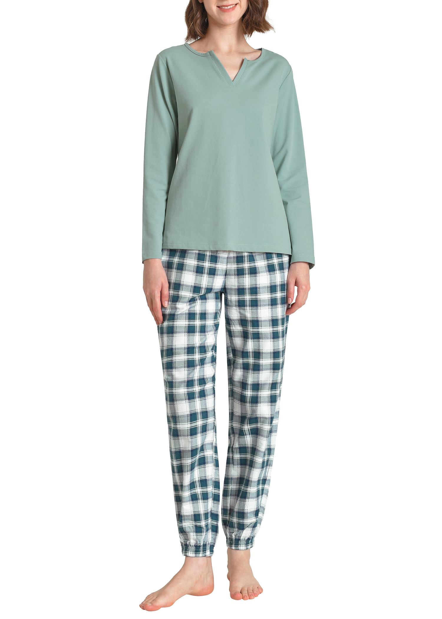 Women's 2-Piece Flannel Pajama Set - Long Sleeve Plaid Top & Jogger Pants - Soft Lounge Wear for Sleep, Relaxation & Cozy Nights at Home