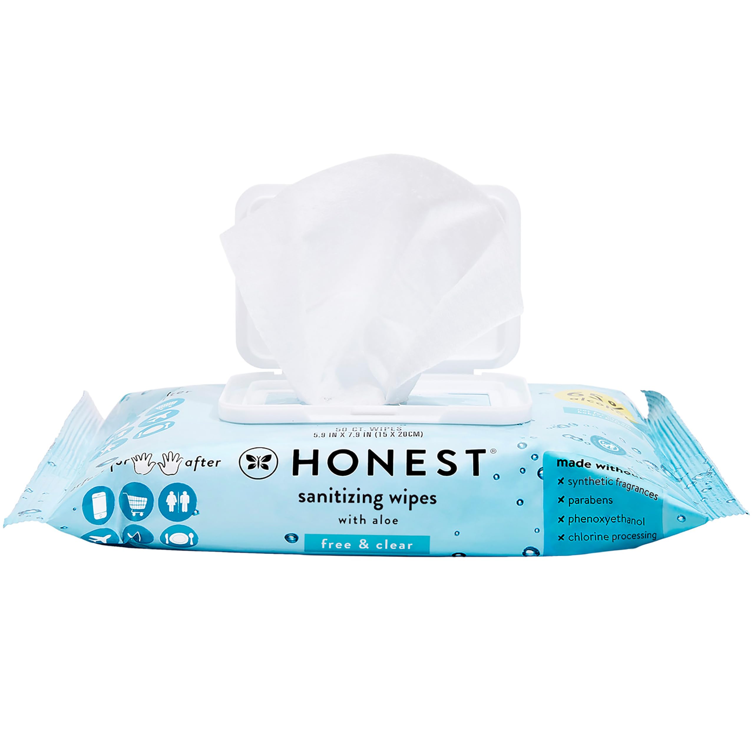 The Honest Company Alcohol Sanitizing Wipes - Kills 99.9% of Germs, Aloe Vera Infused, Unscented Disinfectant Wipes (50 Count Pack) - Perfect for Home, Office, Travel & On-The-Go Hygiene