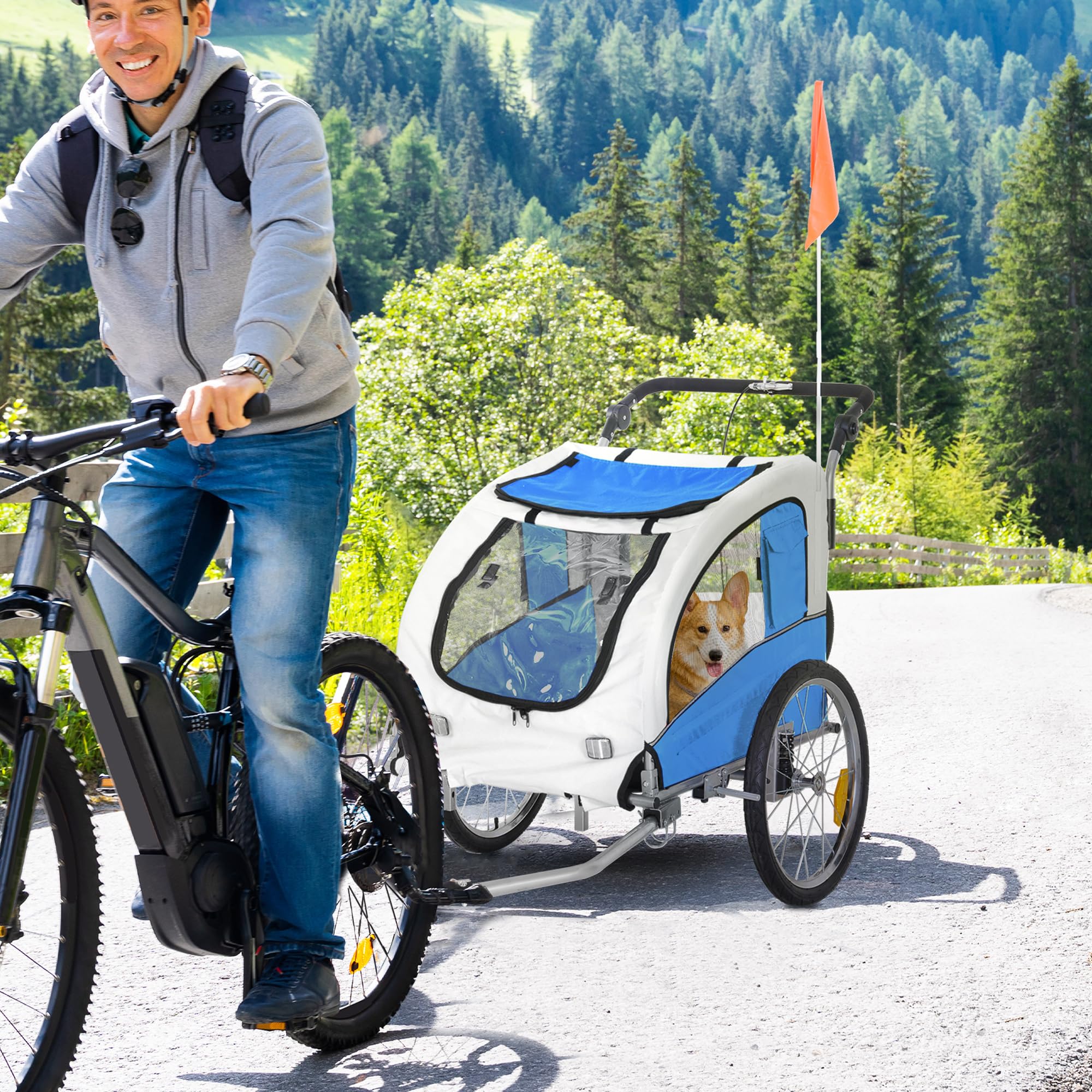 Aosom 2-in-1 Dog Bike Trailer & Pet Stroller with Removable Canopy, Storage Pockets - Perfect for Cycling, Jogging, and Outdoor Adventures with Your Pet