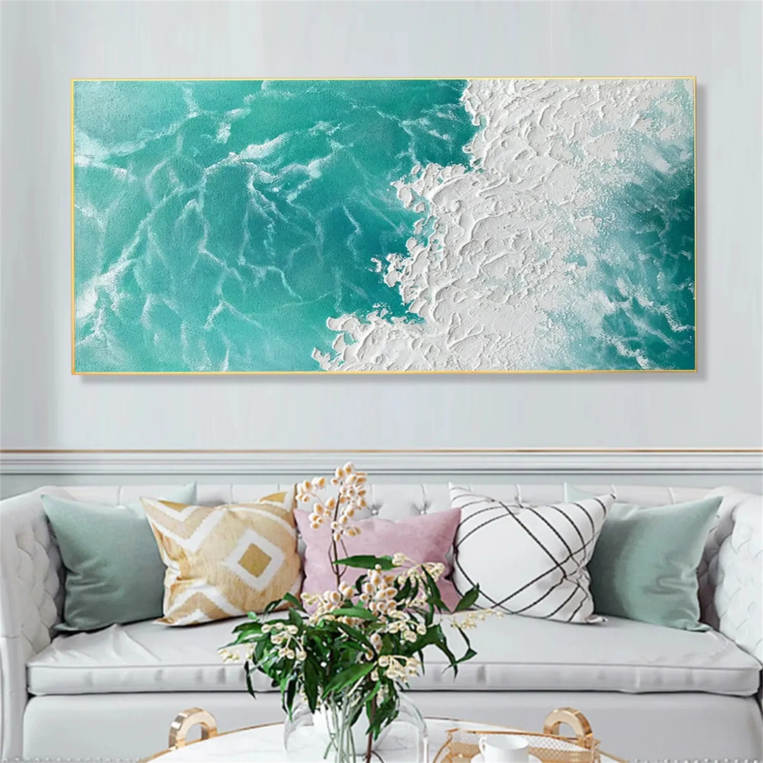 Ocean and Sky Painting #OS 170 - Handmade Seascape Wall Art for Home Decor, Office, Living Room & Bedroom