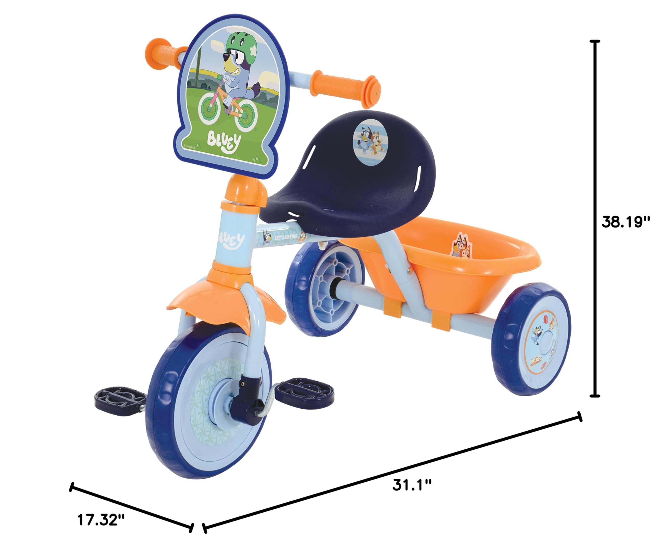 Bluey First Ride-On Trike for Kids Ages 2+ | Adjustable Handle, Easy-Switch Pedal Clutch, Puncture-Proof Tires & Steel Frame | Licensed Ride-On Toy with Front Mudguard & Rear Storage | Perfect for Outdoor Play, Backyard Fun & Preschool Learning Activities