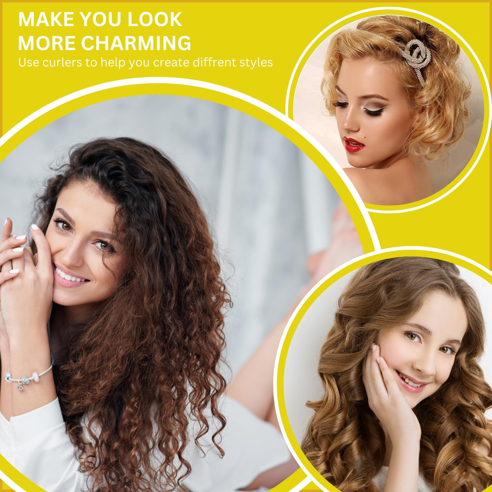 Professional Magnetic Hair Rollers Set - 6 Pcs Snap-on Plastic Curlers for Women & Girls (Yellow) | Heatless Curling Tools for Salon-Quality Hairstyling at Home, Perfect for Parties & Daily Styling