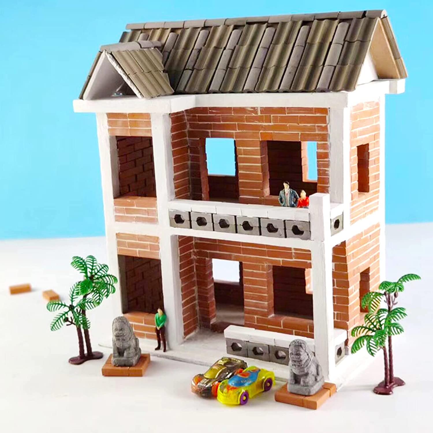 Cayway 300 PCS Mini Red Roof Tiles Set - Realistic Dollhouse Roofing Accessories with Scraper for DIY Miniature House, Fairy Garden & Model Landscaping - Perfect for Diorama, Crafts & Miniature Building Projects