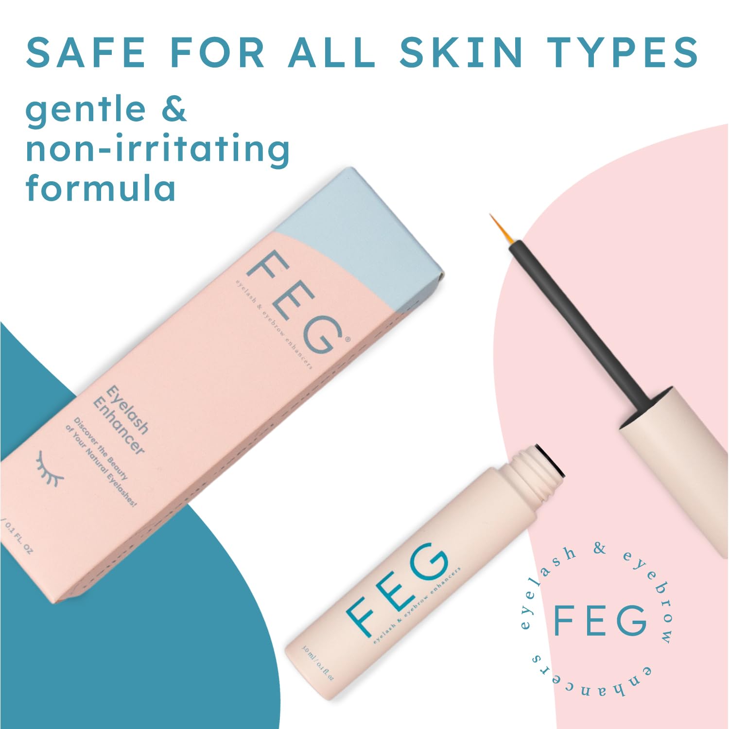 FEG Eyelash Growth Serum with Natural Ingredients - 2 Pack of 3ml Tubes | Fast Acting Lash Enhancer for Thicker, Longer & Fuller Eyelashes | Stimulates Natural Growth | Perfect for Daily Use & Special Occasions