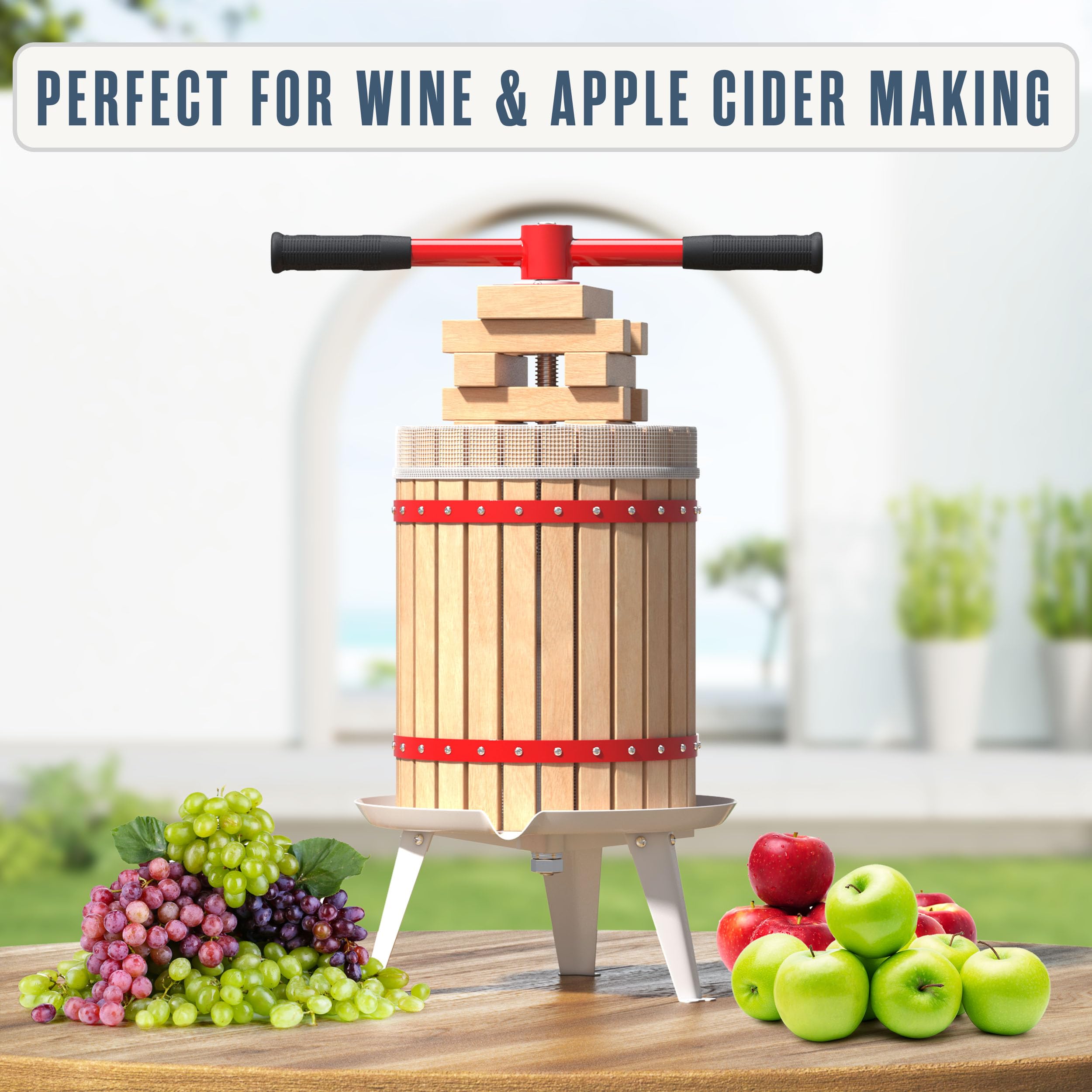 Houseables 4.75 Gallon Heavy Duty Wine Press & Fruit Crusher Kit - Apple Cider Press, Grape Juicer for Wine Making, Home Brewing & Juice Extraction - Perfect for Winemakers, Cider Enthusiasts & Homemade Juice Lovers