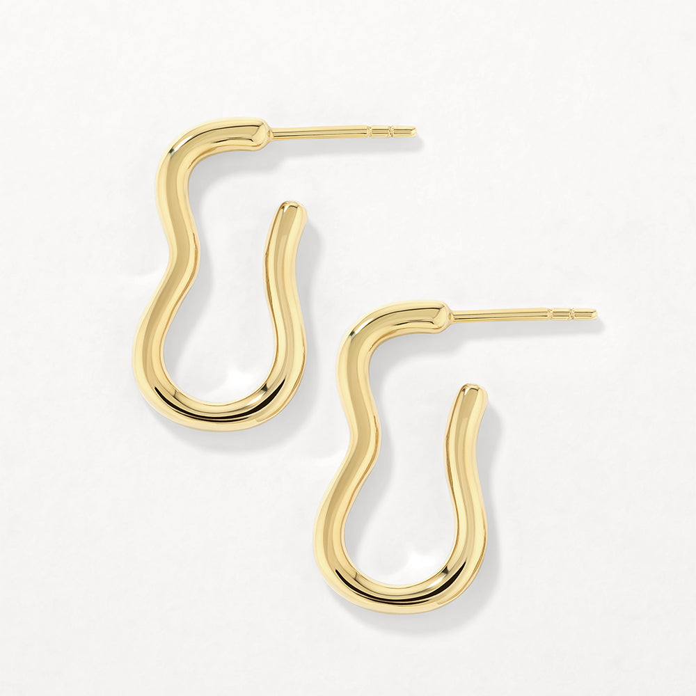 Gold Pinched Paperclip Hoop Stud Earrings - Trendy Minimalist Jewelry for Everyday Wear & Gift Giving