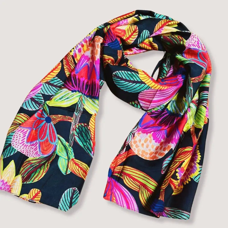Protea Australis Silk Scarf - Elegant Floral Printed Womens Fashion Accessory for Parties, Weddings & Special Occasions