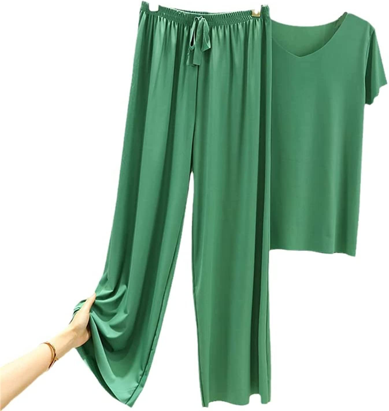 MTDBAOD 2022 Summer Women's Ice Silk Two-Piece Pajama Set - Comfortable Wide-Leg Trousers & Top - Plus Size Casual Loungewear for Home, Travel & Sleep