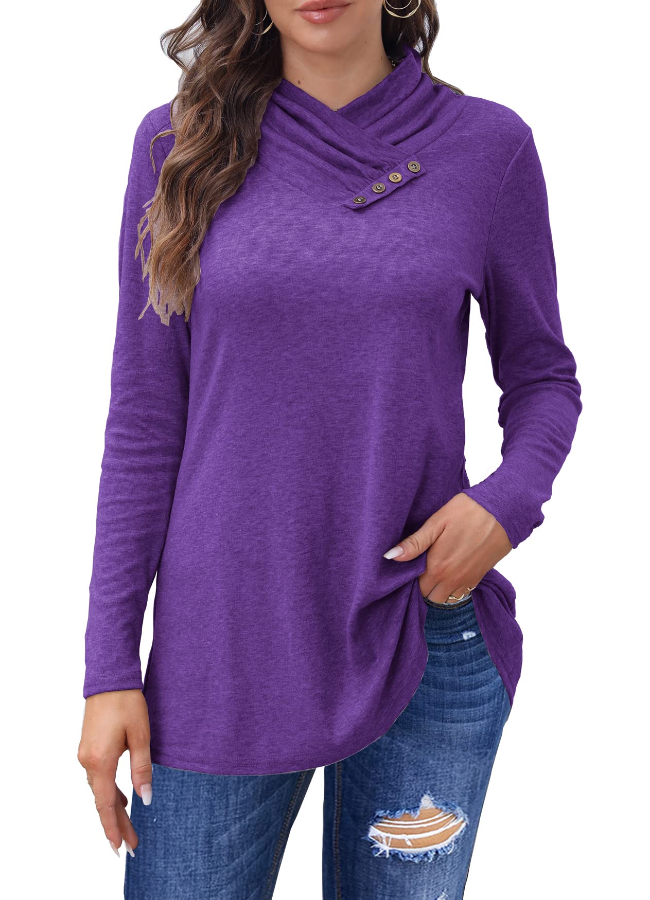 Bluetime Women's Fall Tops - Cowl Neck Long Sleeve Tunic Shirts, Casual Loose Pullover Blouse for Autumn | Perfect for Work, Date Night & Weekend Outfits