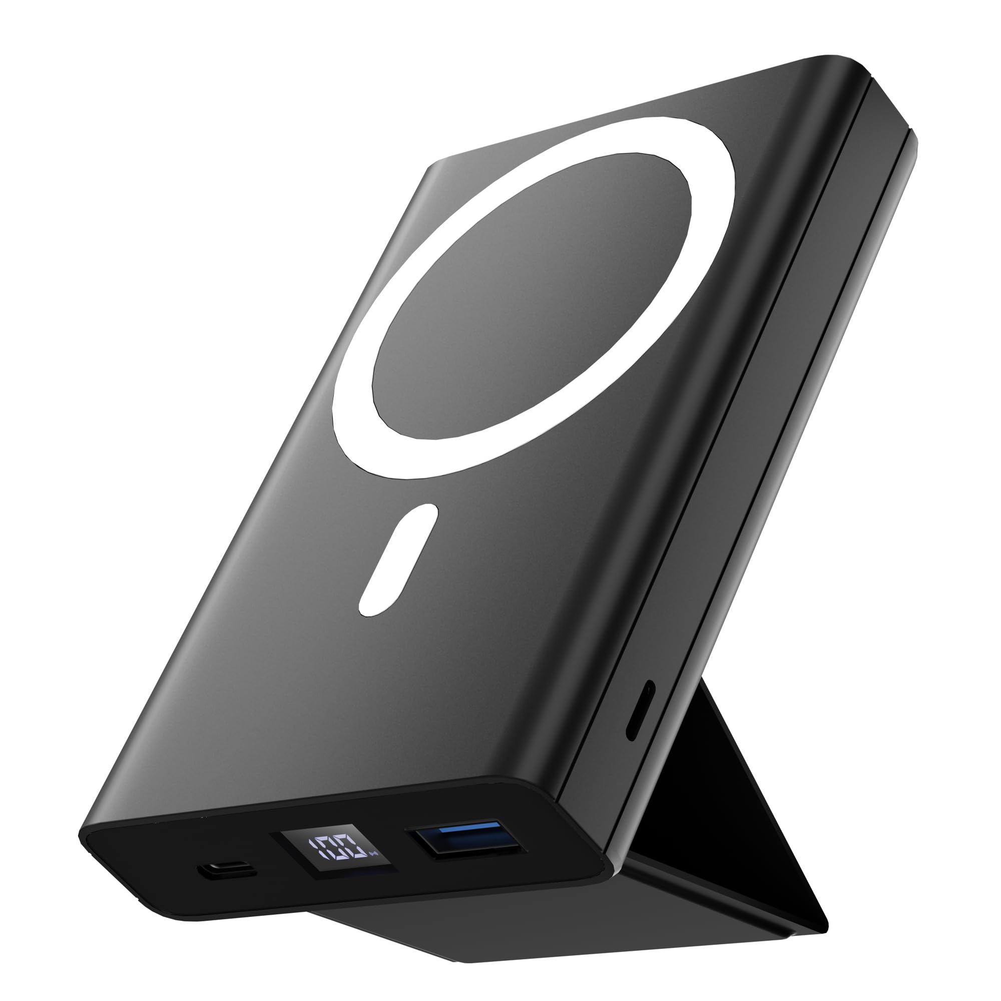 LULULOOK 10000mAh Magnetic Wireless Portable Charger | Foldable Mag-Safe Power Bank with 22.5W PD Fast Charging | USB-C Cable & LED Display | Compatible with iPhone 16/15/14/13/12/Pro/Mini/Pro Max (Black) | Perfect for Travel, Office & Outdoor Adventures