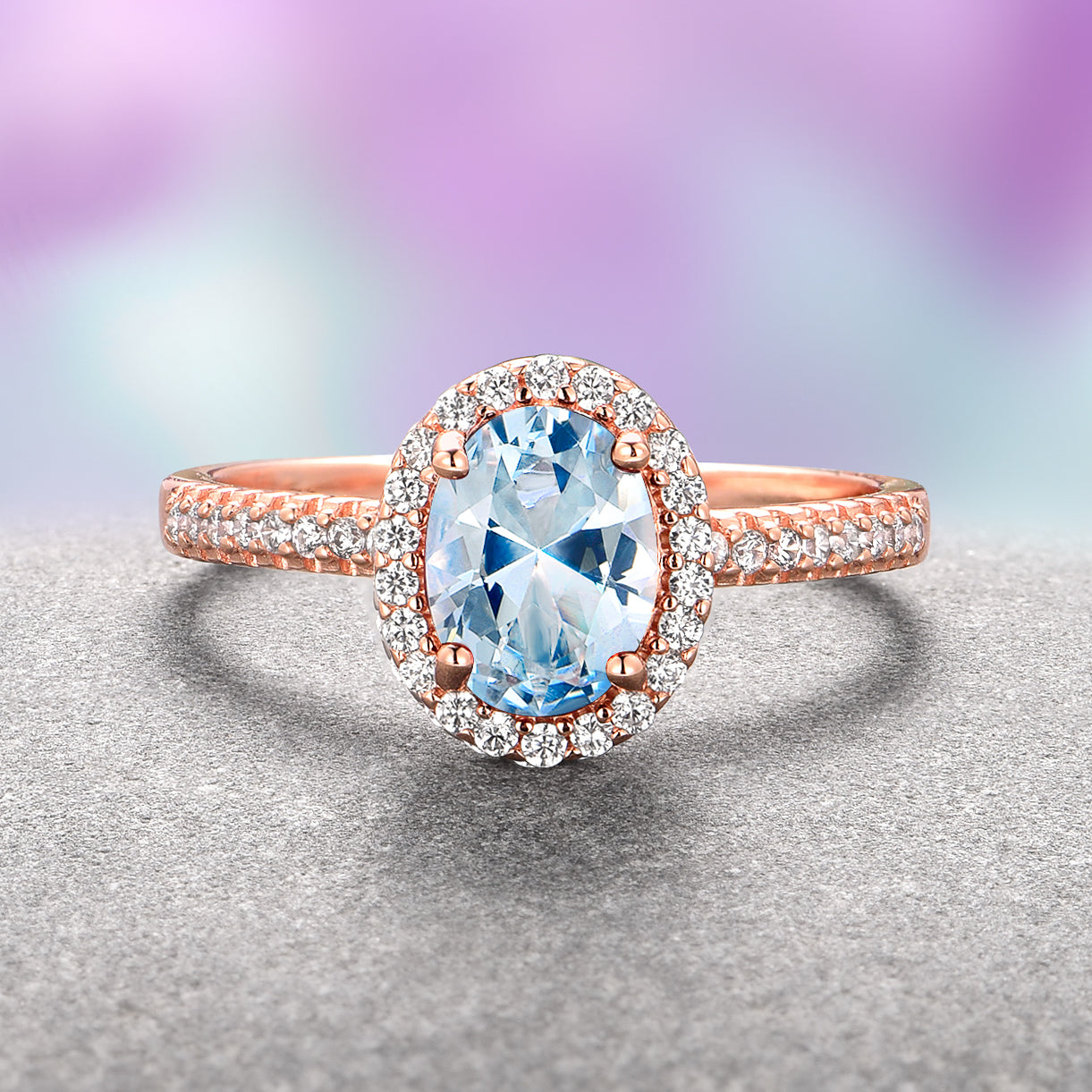 14K Solid Rose Gold Iris Oval Aquamarine Engagement Ring - Elegant Wedding Band, Anniversary Gift for Her, Perfect for Proposals & Special Occasions