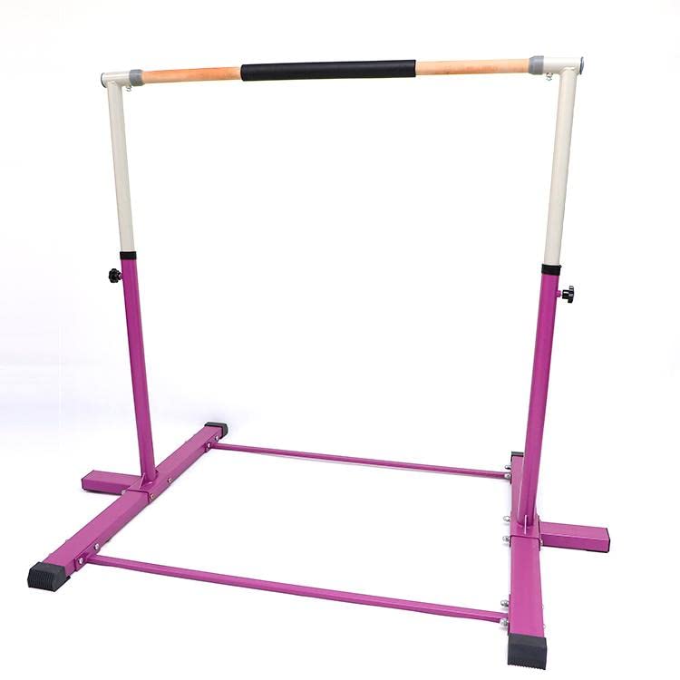Adjustable Kids Gymnastics Bar - Professional Training Horizontal Bar for Junior Gymnasts (3-5FT Height, Purple Cushioned) | Perfect for Home Practice, Backyard Training & Gymnastics Skill Development