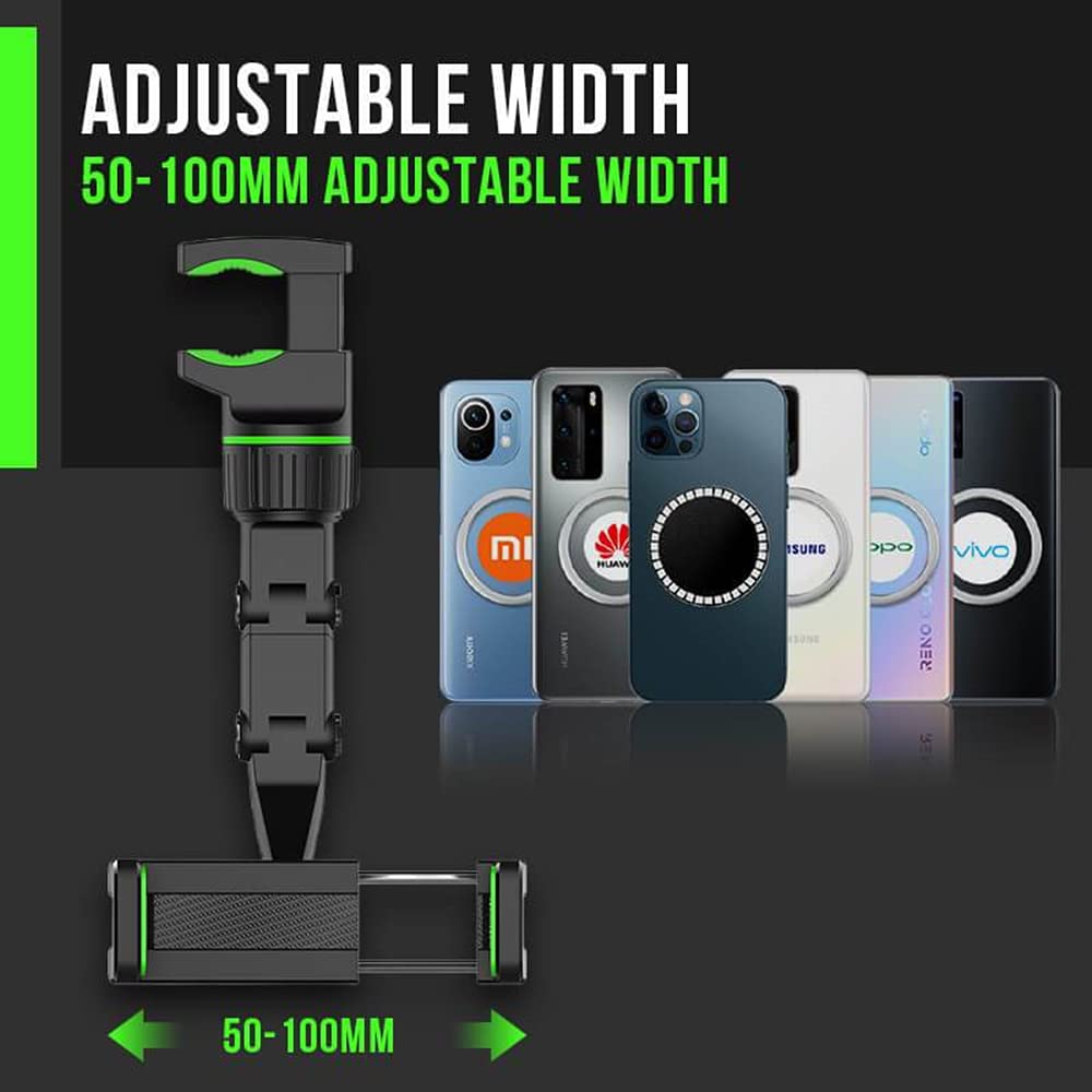 Universal 360° Adjustable Car Mount Phone Holder - 2 Pack Green Multifunctional Pop Rearview Mirror & Desk Stand for Smartphones & GPS - Perfect for Road Trips, Commuting & Hands-Free Navigation