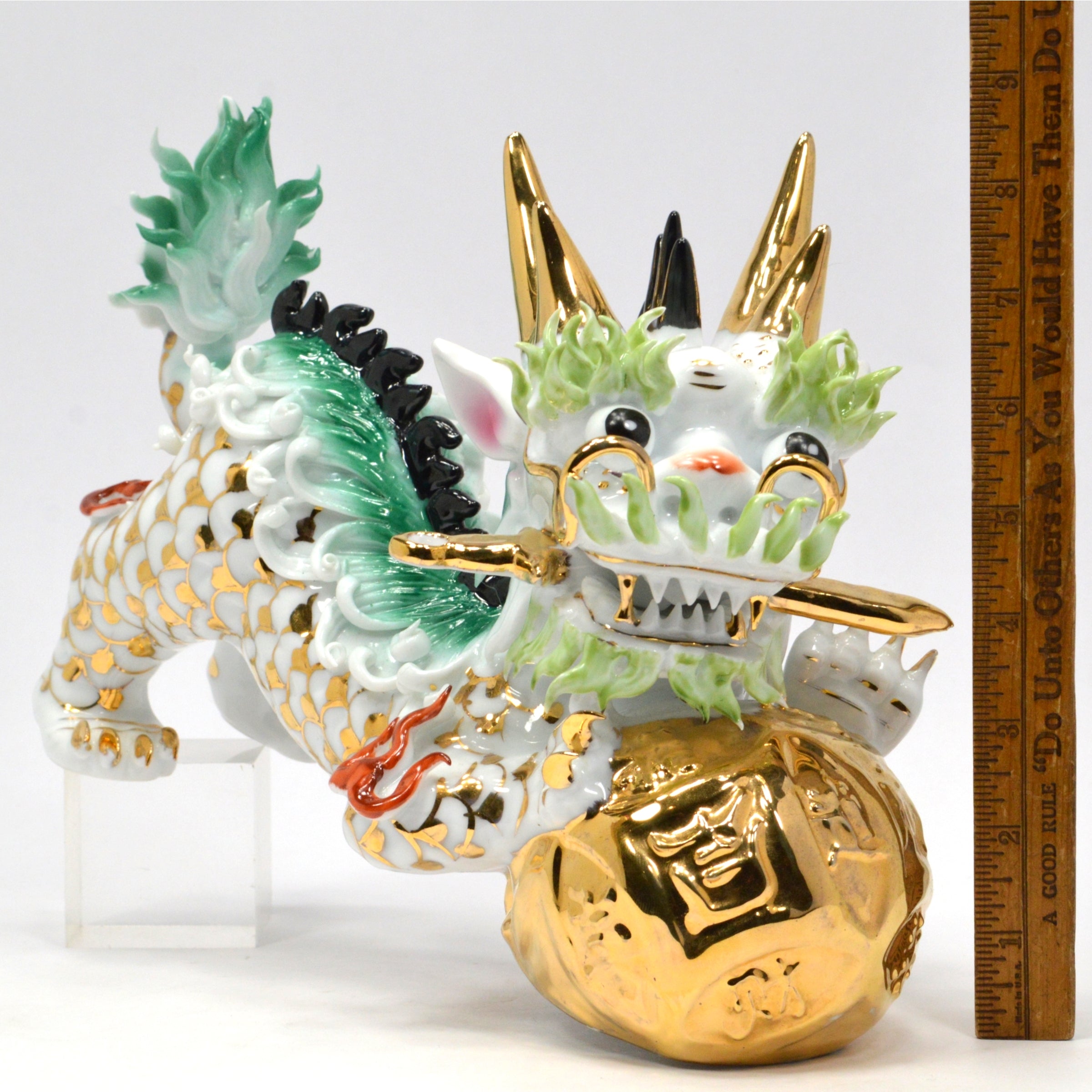 Imperial Chinese Fu Dog Foo Lion Porcelain Statue - Male Guardian Temple Figurine (Set of 2) for Home Decor, Feng Shui Protection & Asian Art Collection