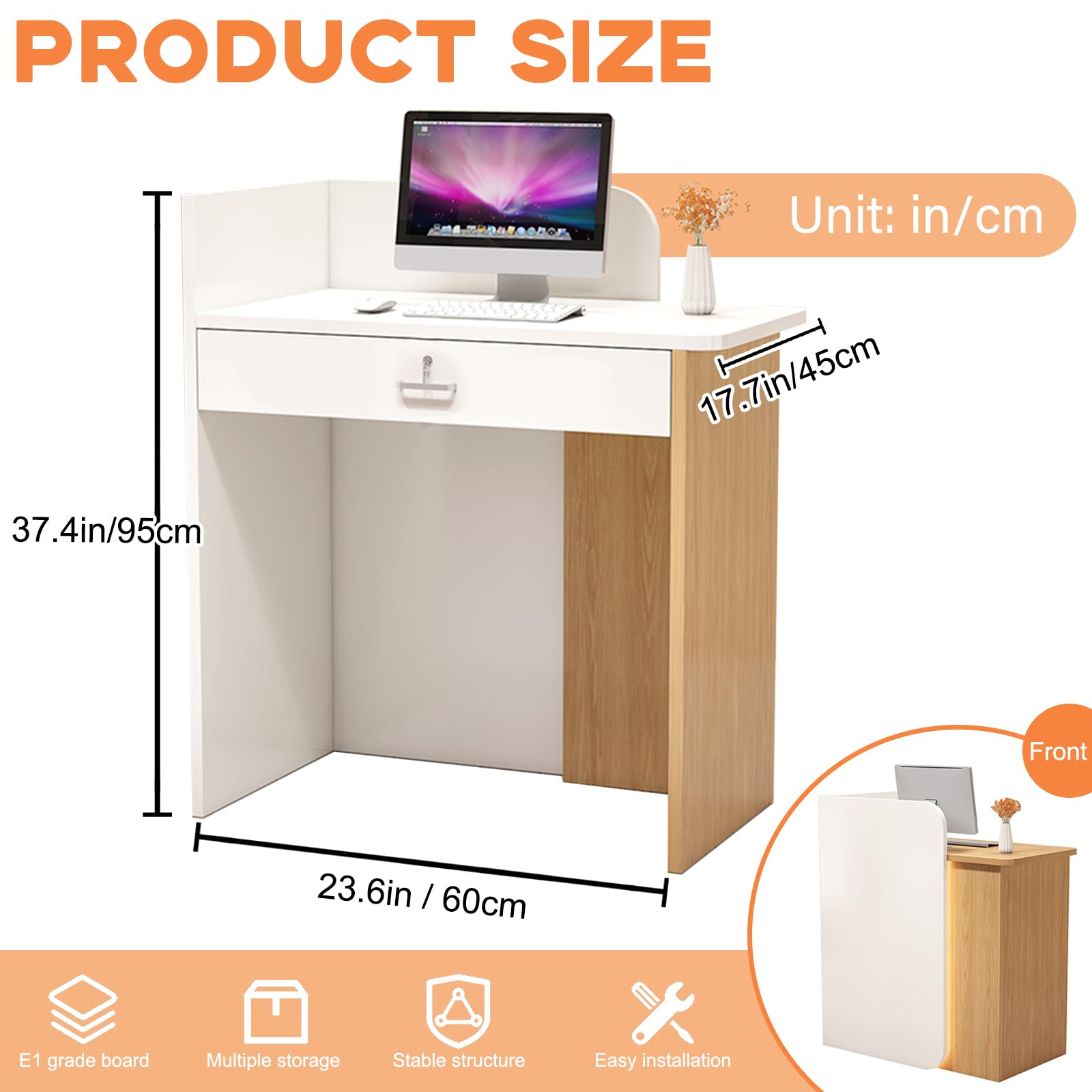 Modern L-Shaped Reception Desk with Lockable Drawers, 23.6x17.7x37.4 Inches, Office Workstation for Reception Areas, Lobby & Corporate Spaces - Durable & Stylish Office Furniture for Professional Environments