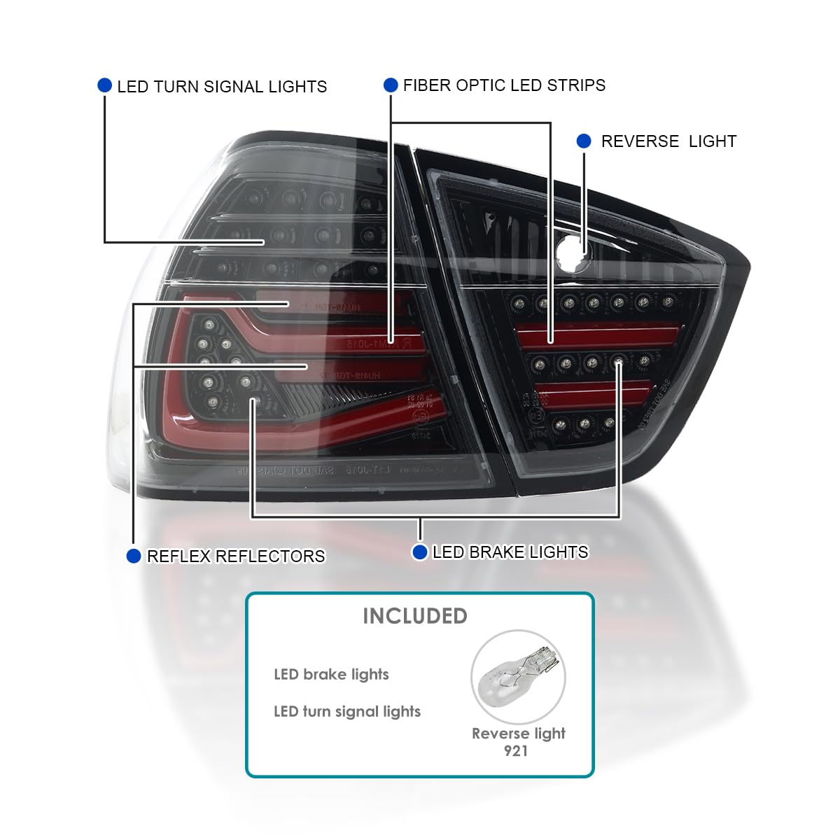 Spec-D Tuning Jet Black LED Tail Lights for 2005-2008 BMW E90 3-Series 4DR Sedan - Left & Right Pair Assembly - Enhanced Visibility & Style for Night Driving & Car Customization