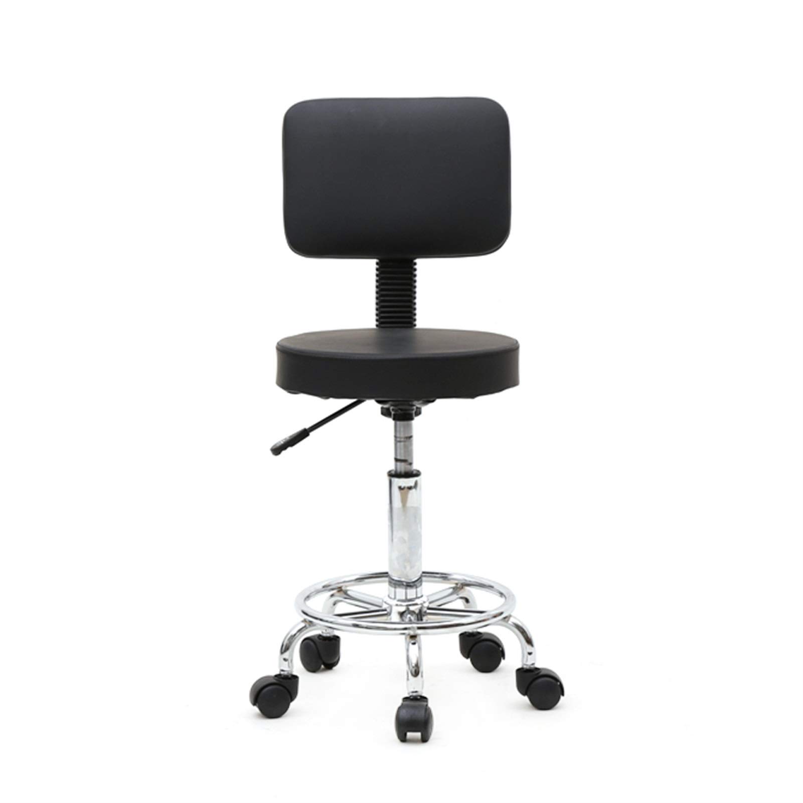 YGKJL Adjustable Bar Stool with Back - Round Black Salon Stool for Kitchen Counter, Dining Room & Home Bar - Comfortable Swivel Chair for Restaurant, Cafe and Hair Salon Use