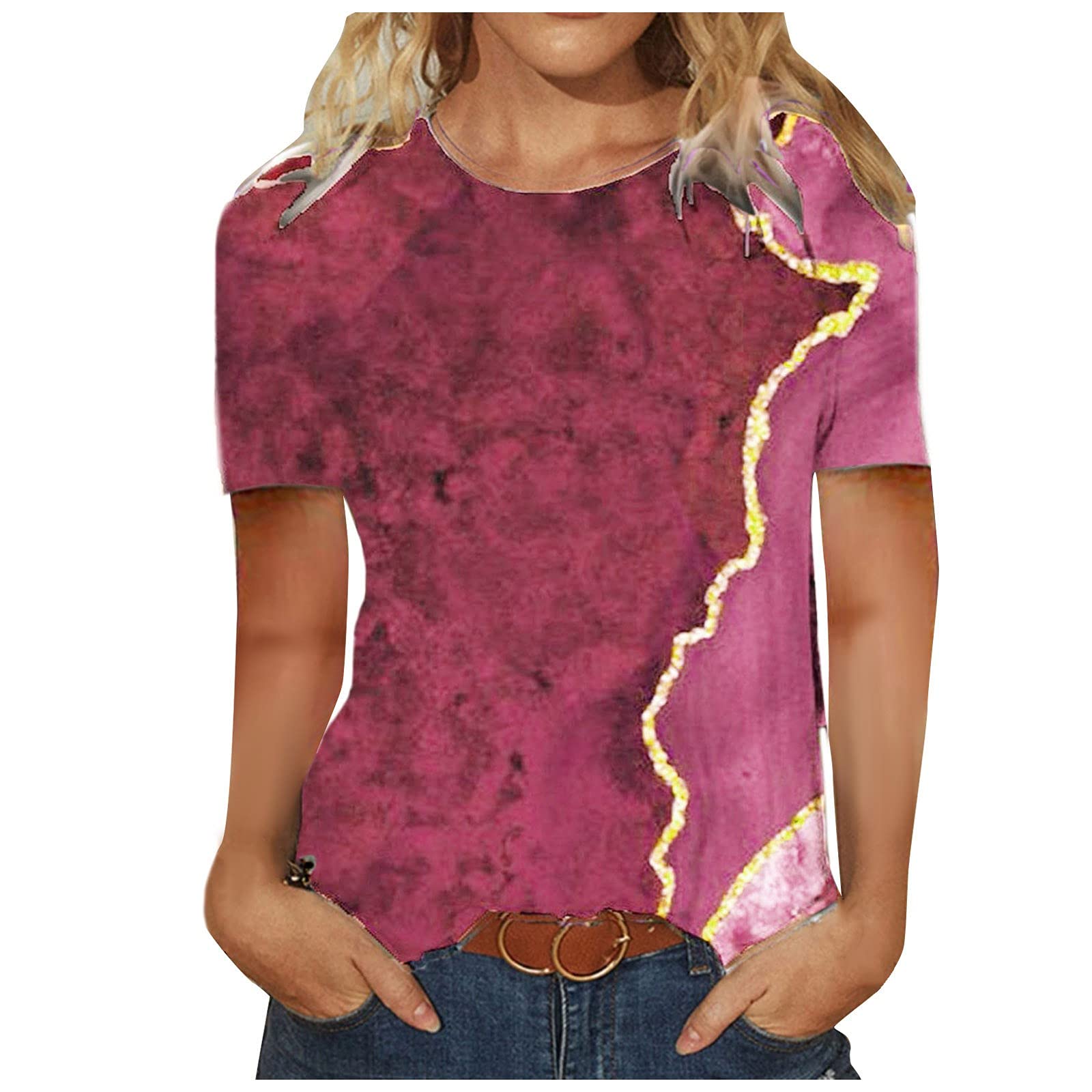 SNKSDGM Women's 3/4 Sleeve Vintage Floral Print Round Neck Casual Loose Fit T-Shirt - Retro Graphic Tee for Holiday, Travel & Everyday Wear
